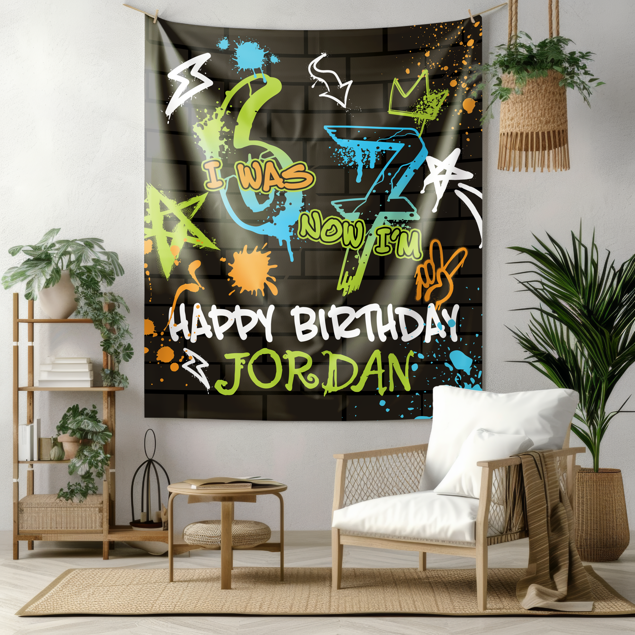 Personalized 6 7 Birthday Party Tapestry, Kid Birthday Backdrop Personalized 6 7 Birthday Party Tapestry, Kid Birthday Backdrop - Image 2