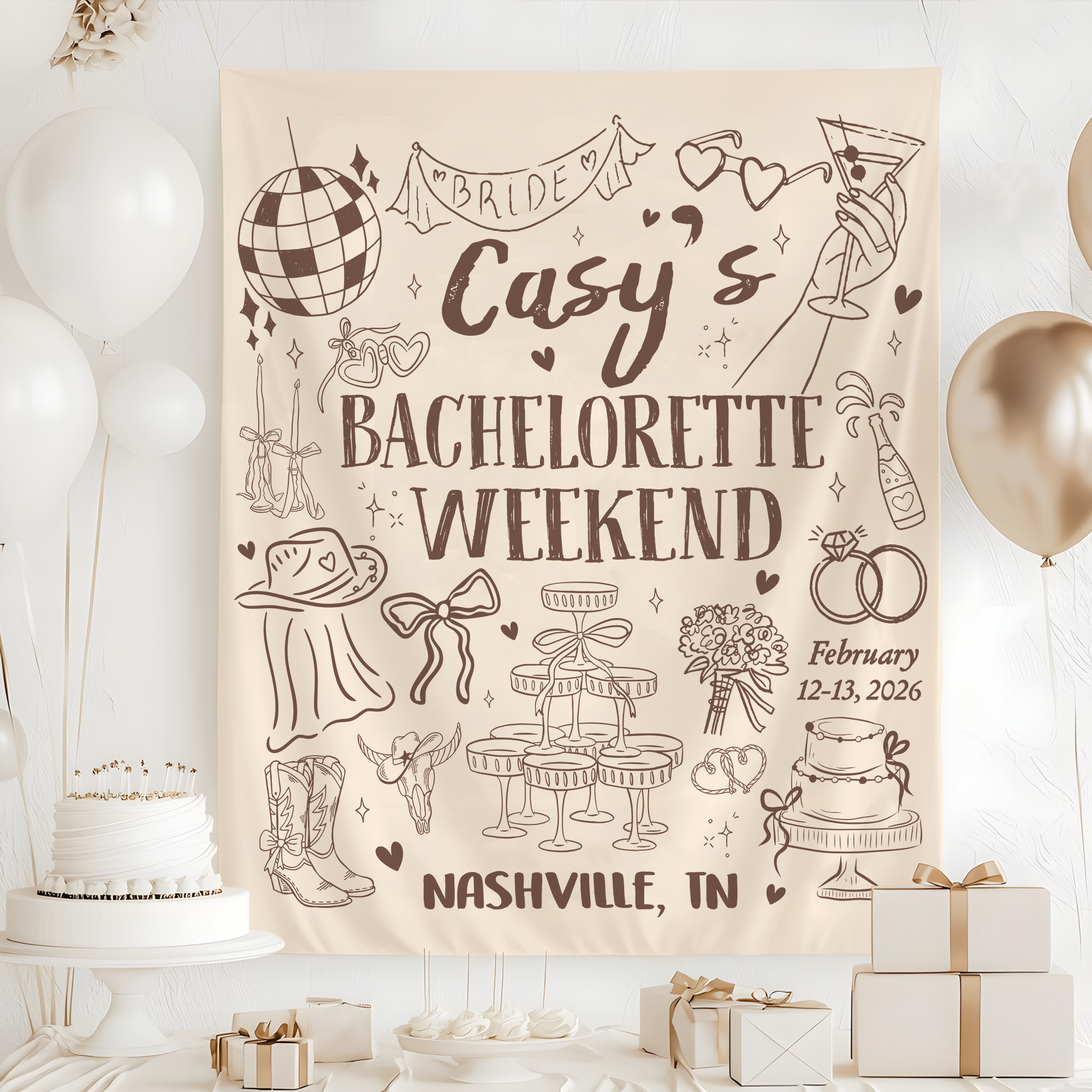 Custom Bachelorette Party Tapestry – Cowgirl Western Bach Backdrop Custom Bachelorette Party Tapestry – Cowgirl Western Bach Backdrop - Image 2