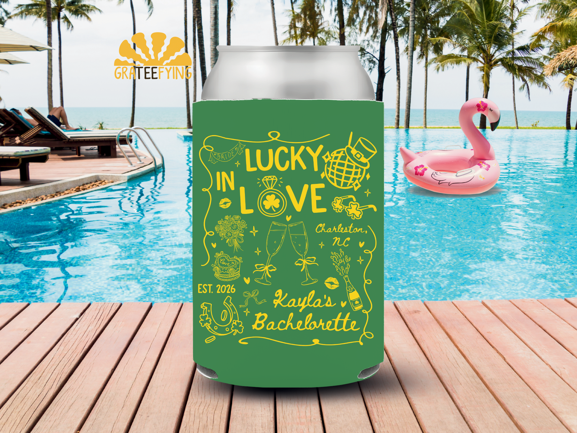 Custom St Patrick Day Bachelorette Can Cooler – Lucky In Love Coozie Custom St Patrick Day Bachelorette Can Cooler – Lucky In Love Coozie - Image 2