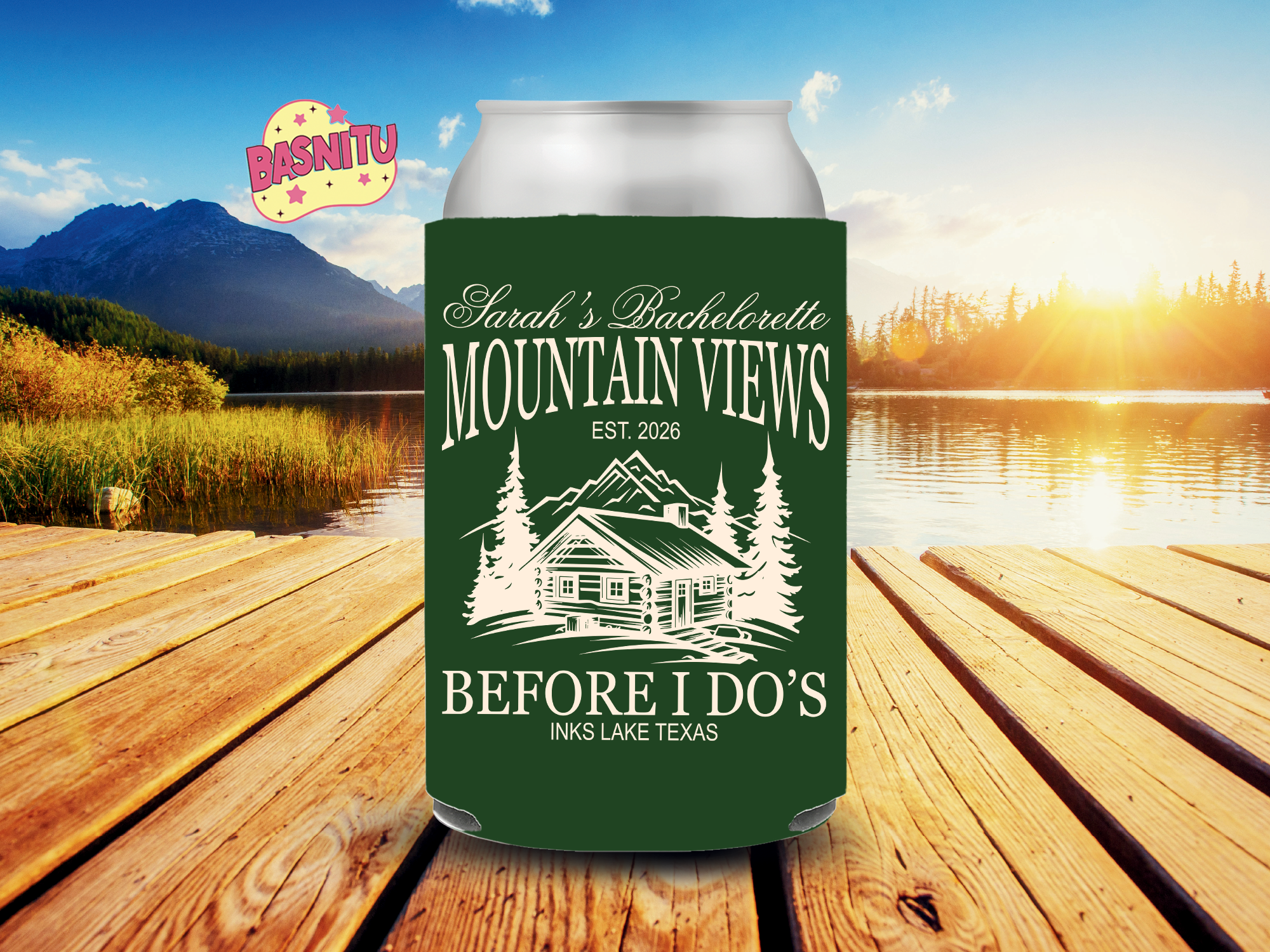 Mountain Views Before I Do Can Cooler, Camping Bachelorette Can Coozie Mountain Views Before I Do Can Cooler, Camping Bachelorette Can Coozie - Image 2