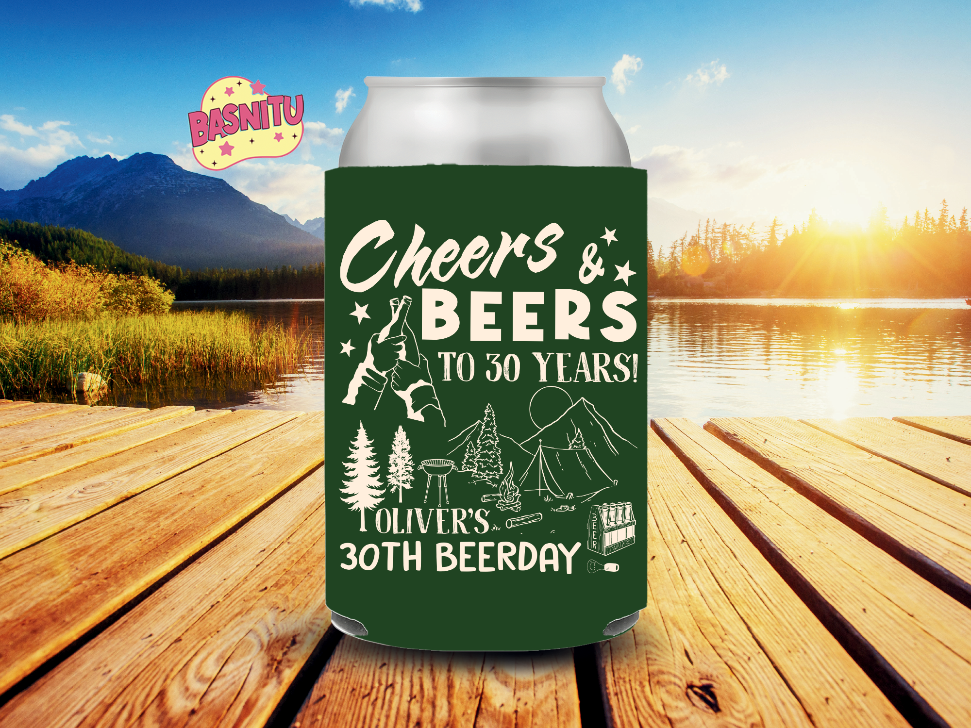 Cheers & Beers To 30 Years Can Cooler, Men's Birthday Party Can Coozie Cheers & Beers To 30 Years Can Cooler, Men's Birthday Party Can Coozie - Image 2