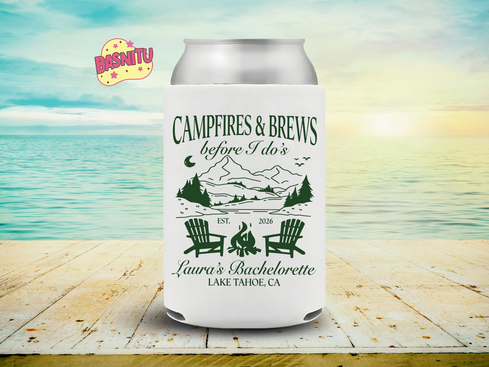 Campfires and Brews Before I Dos Can Cooler, Custom Camping Bachelorette Party Can Coozie Campfires and Brews Before I Dos Can Cooler, Custom Camping Bachelorette Party Can Coozie - Image 2