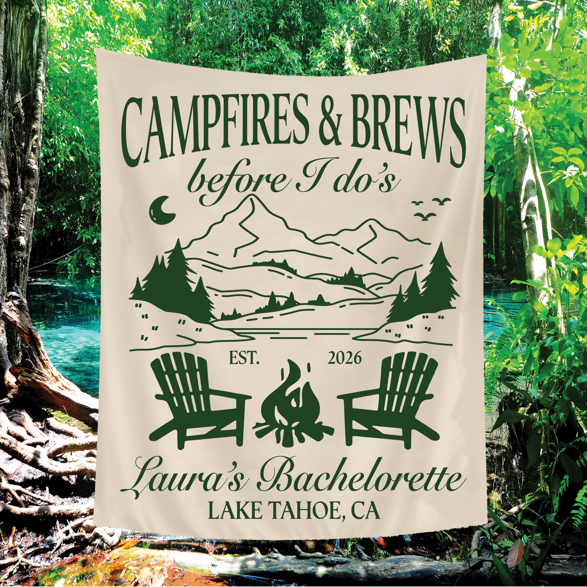 Campfires and Brews Before I Dos Tapestry – Camping Bachelorette Banner Campfires and Brews Before I Dos Tapestry – Camping Bachelorette Banner - Image 2