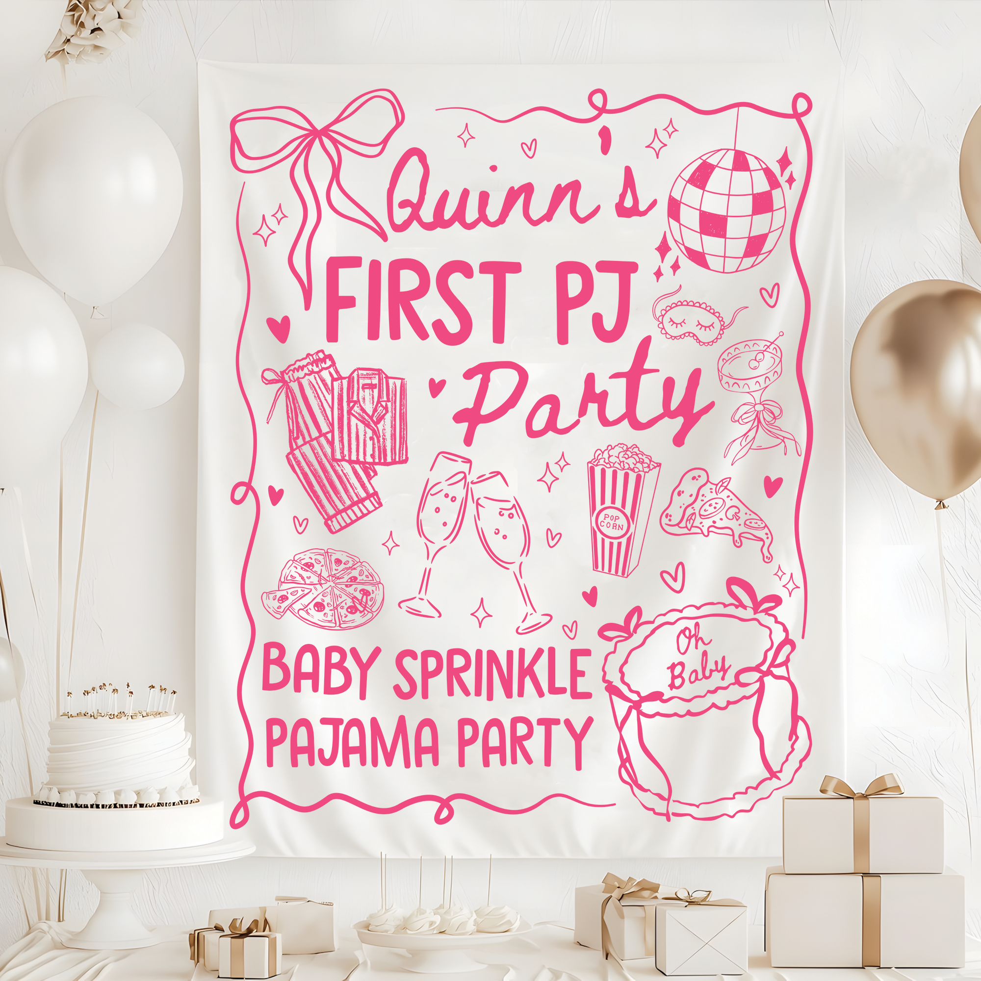 Baby Sprinkle Pajama Party Tapestry, PJS Baby Shower Banner Baby Sprinkle Pajama Party Tapestry, PJS Baby Shower Banner - Image 2