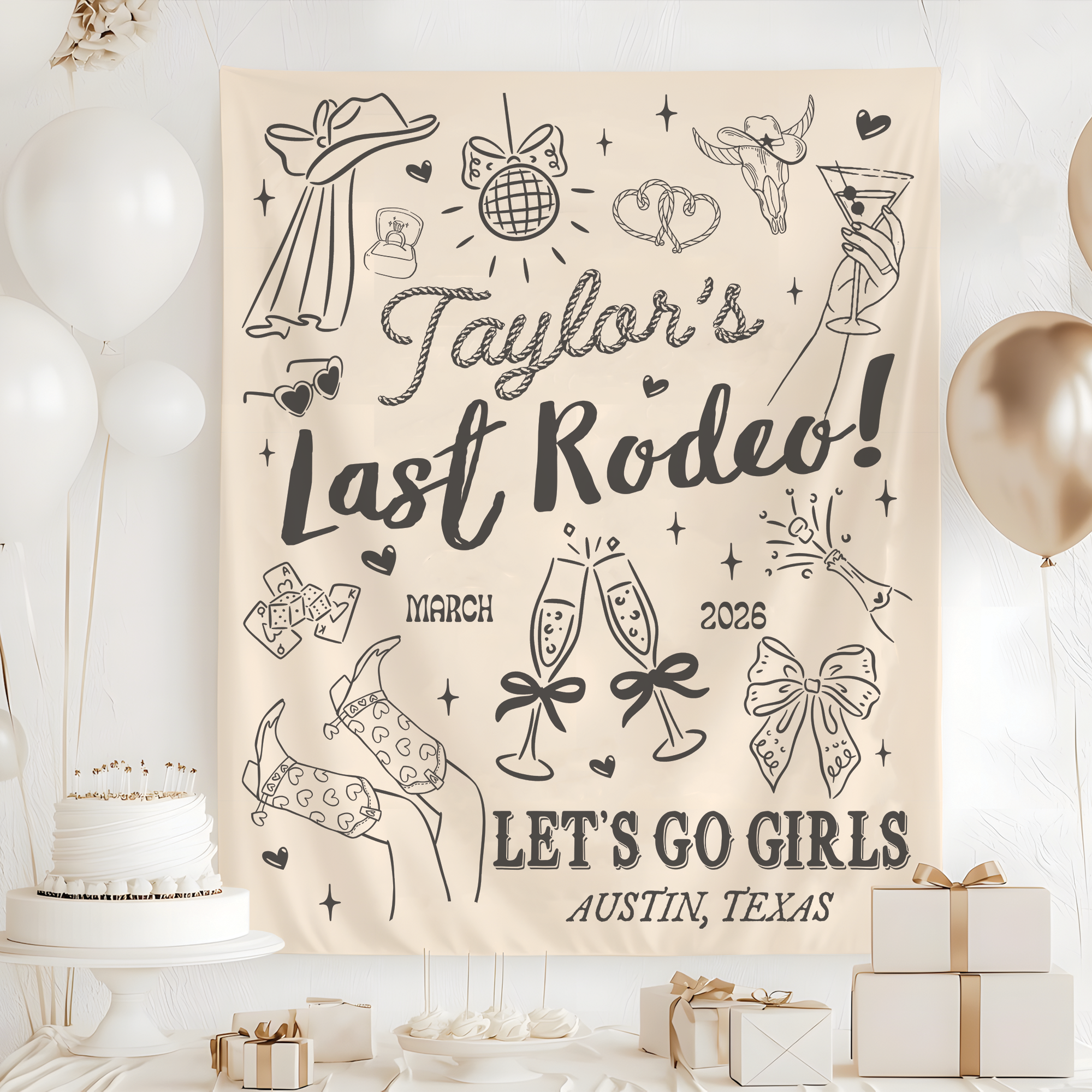Last Rodeo Bachelorette Party Tapestry, Let's Go Girls Backdrop Last Rodeo Bachelorette Party Tapestry, Let's Go Girls Backdrop - Image 2