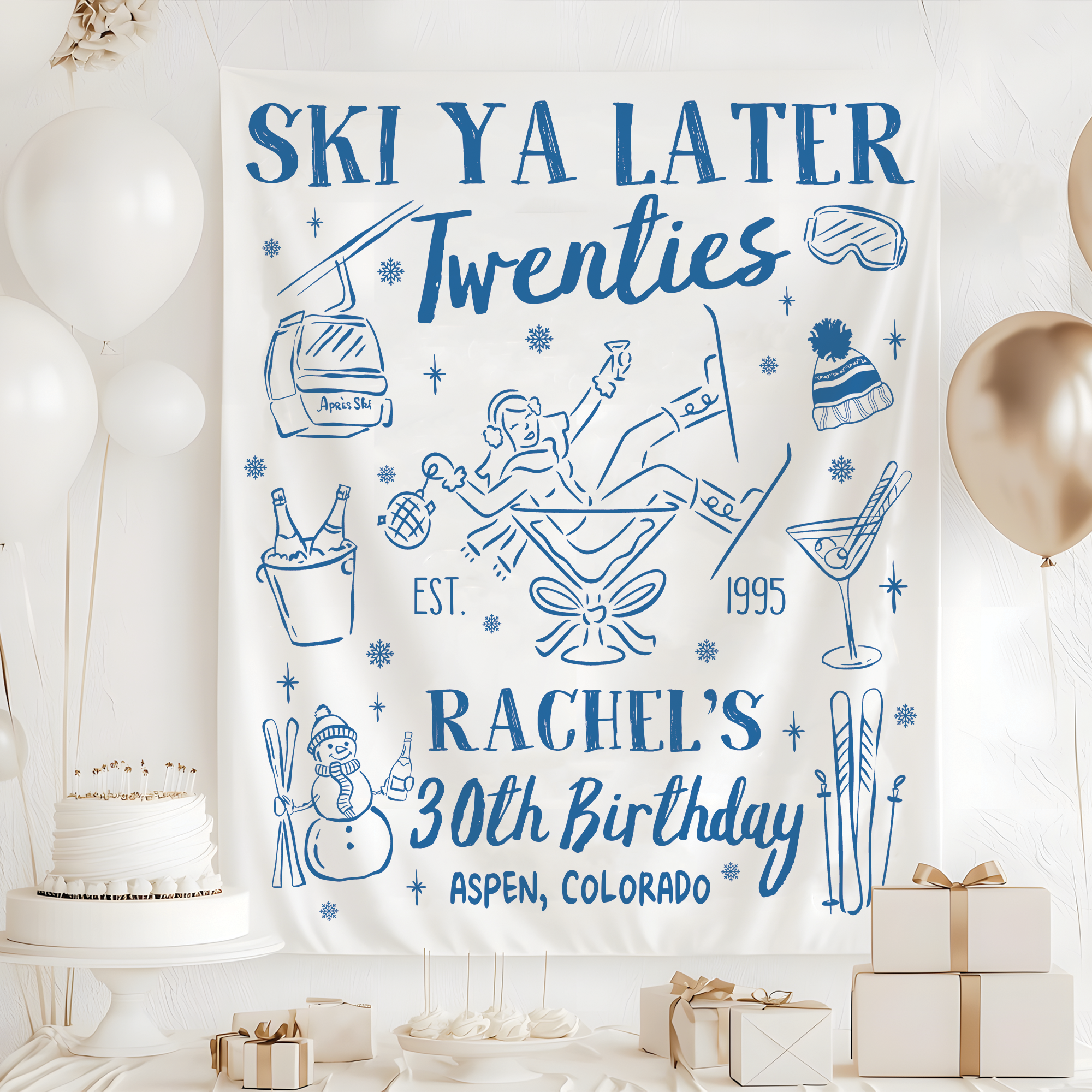 Custom Ski Birthday Tapestry – Apres Ski Party Banner Custom Ski Birthday Tapestry – Apres Ski Party Banner - Image 2