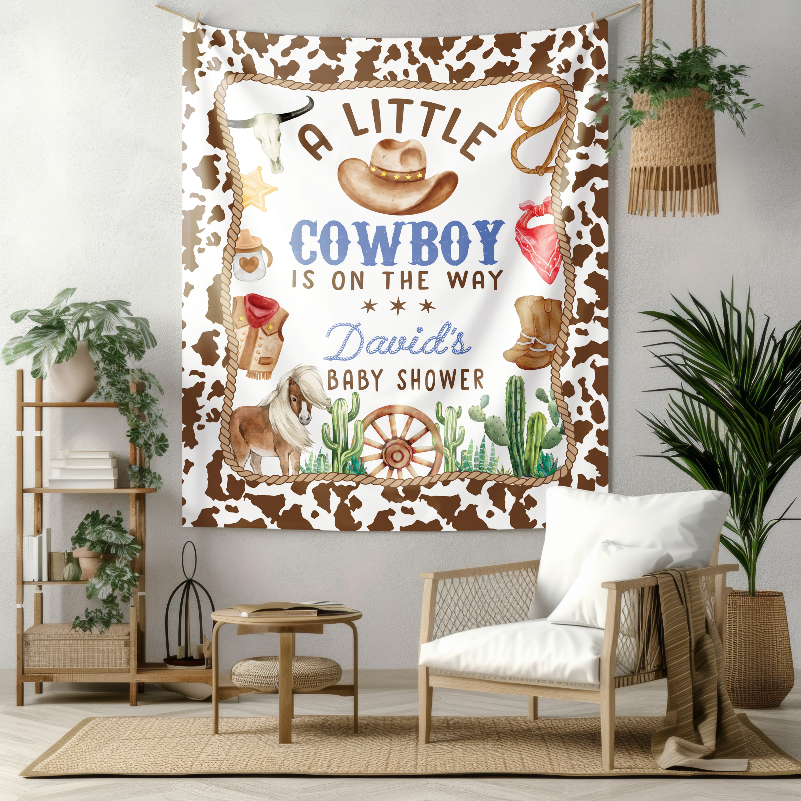 A Little Cowboy Is On The Way Baby Shower Tapestry A Little Cowboy Is On The Way Baby Shower Tapestry - Image 2