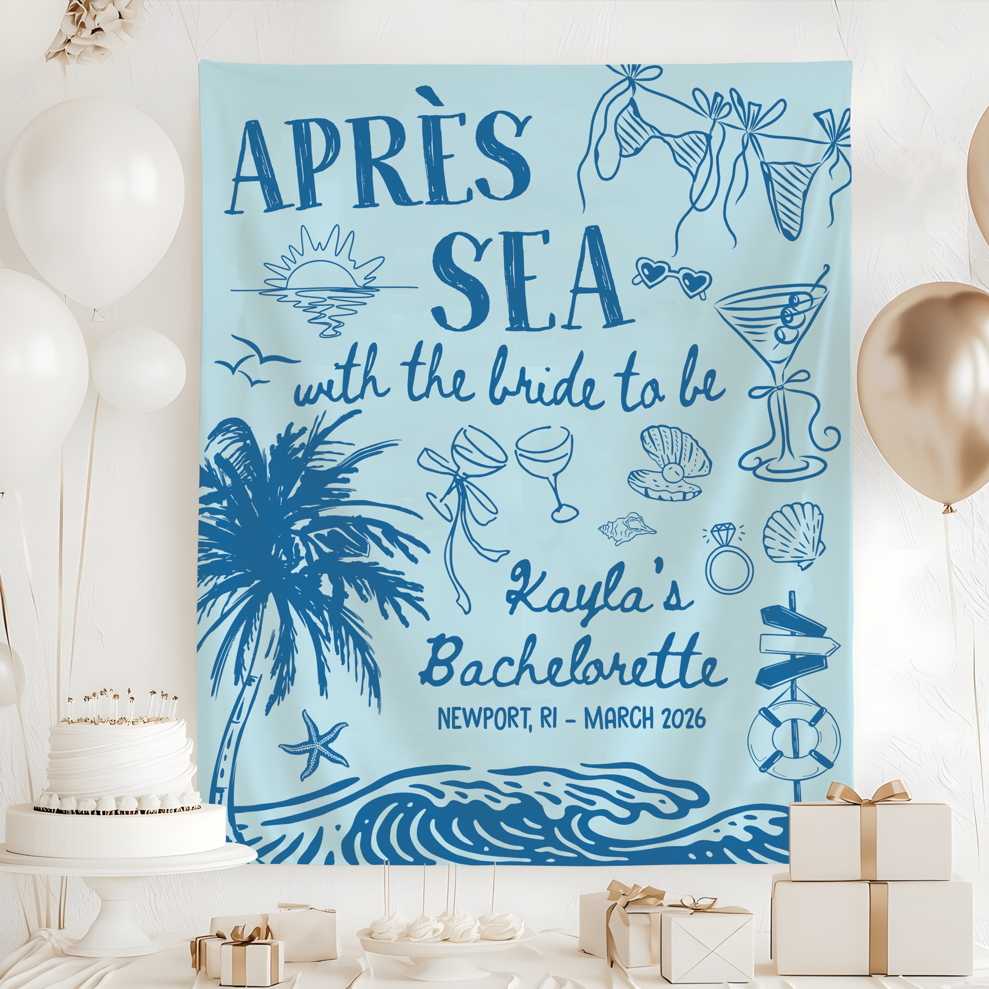 Apres Sea With the Bride To Be Tapestry – Coastal Bachelorette Banner Apres Sea With the Bride To Be Tapestry – Coastal Bachelorette Banner - Image 2