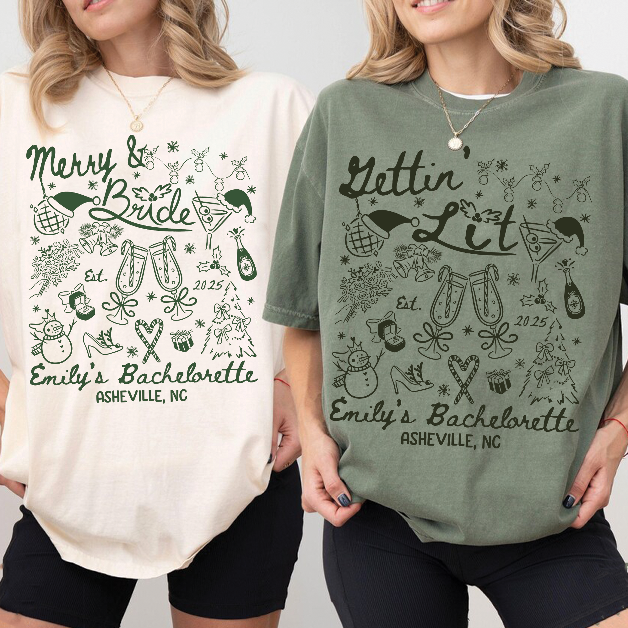 Merry And Bride Christmas Bachelorette Shirt Merry And Bride Christmas Bachelorette Shirt - Image 2