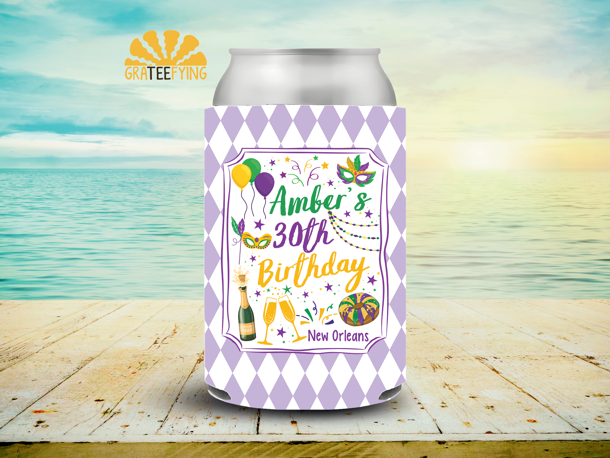 New Orleans Birthday Party Can Cooler, Custom Nola Birthday Can Coozie New Orleans Birthday Party Can Cooler, Custom Nola Birthday Can Coozie - Image 2