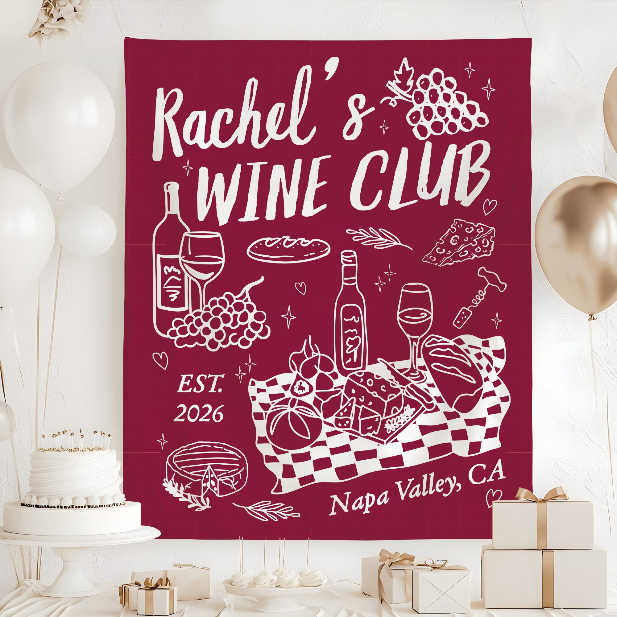 Wine Club Bachelorette Party Tapestry, Wine Girls Weekend Banner Wine Club Bachelorette Party Tapestry, Wine Girls Weekend Banner - Image 2