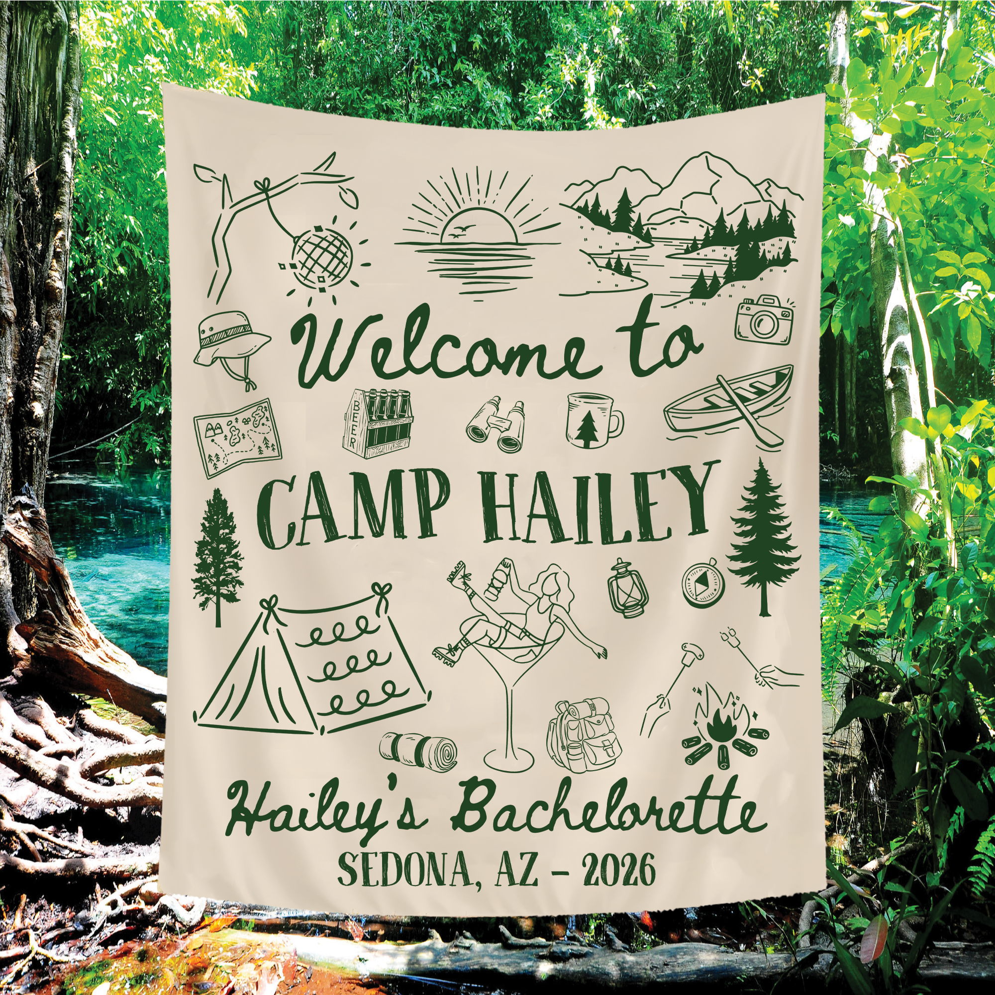 Personalized Camping Bachelorette Tapestry – Custom Camp Bach Banner Personalized Camping Bachelorette Tapestry – Custom Camp Bach Banner - Image 2