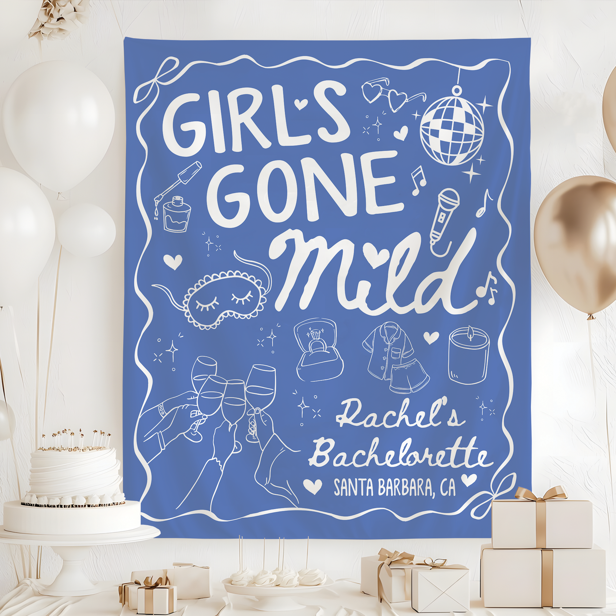 Personalized Girls Gone Mild Bachelorette Tapestry, Sleepover Bach Party Backdrop Personalized Girls Gone Mild Bachelorette Tapestry, Sleepover Bach Party Backdrop - Image 2