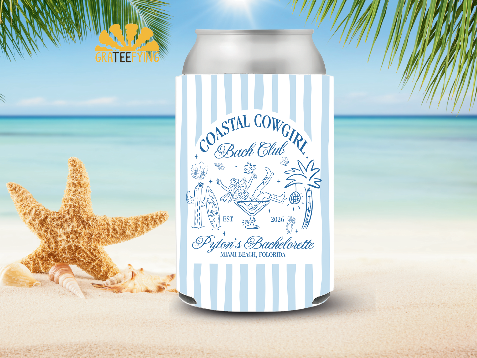 Cowgirl Bachelorette Can Cooler – Custom Coastal Bach Club Coozie Cowgirl Bachelorette Can Cooler – Custom Coastal Bach Club Coozie - Image 2