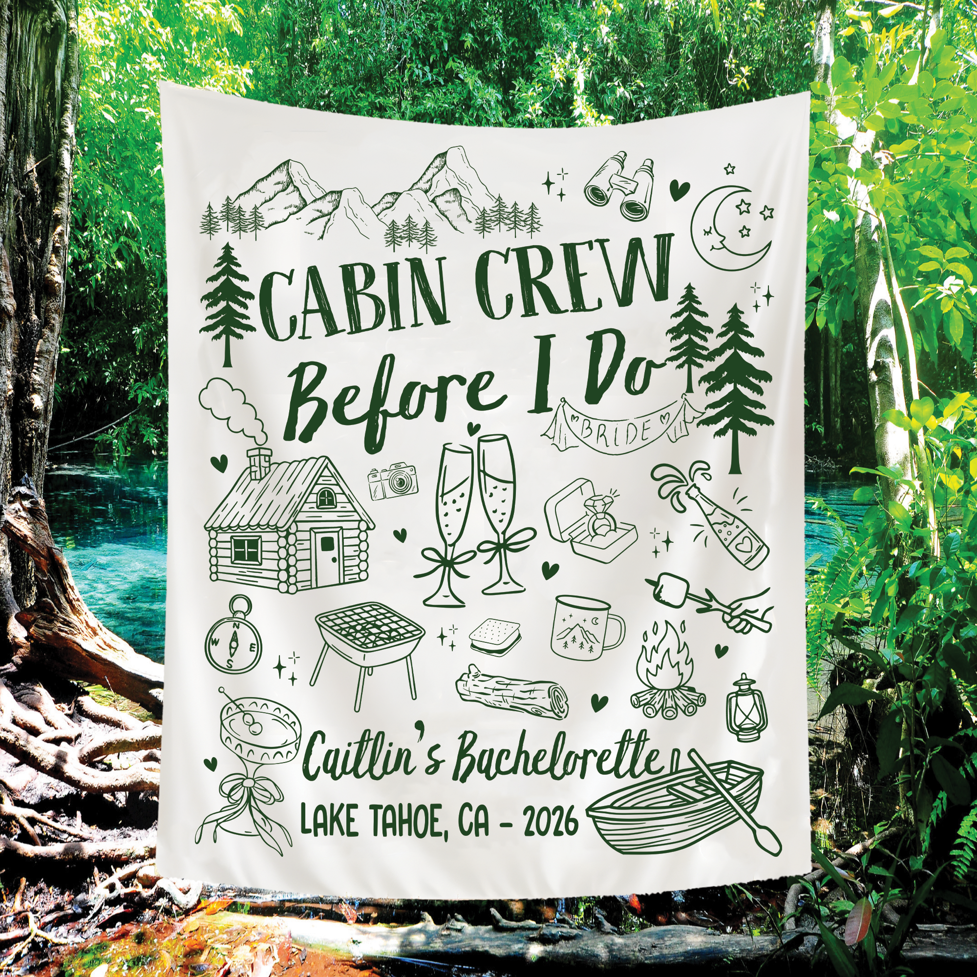 Custom Camp Bachelorette Party Tapestry, Cabin Crew Before I Do Party Banner Custom Camp Bachelorette Party Tapestry, Cabin Crew Before I Do Party Banner - Image 2
