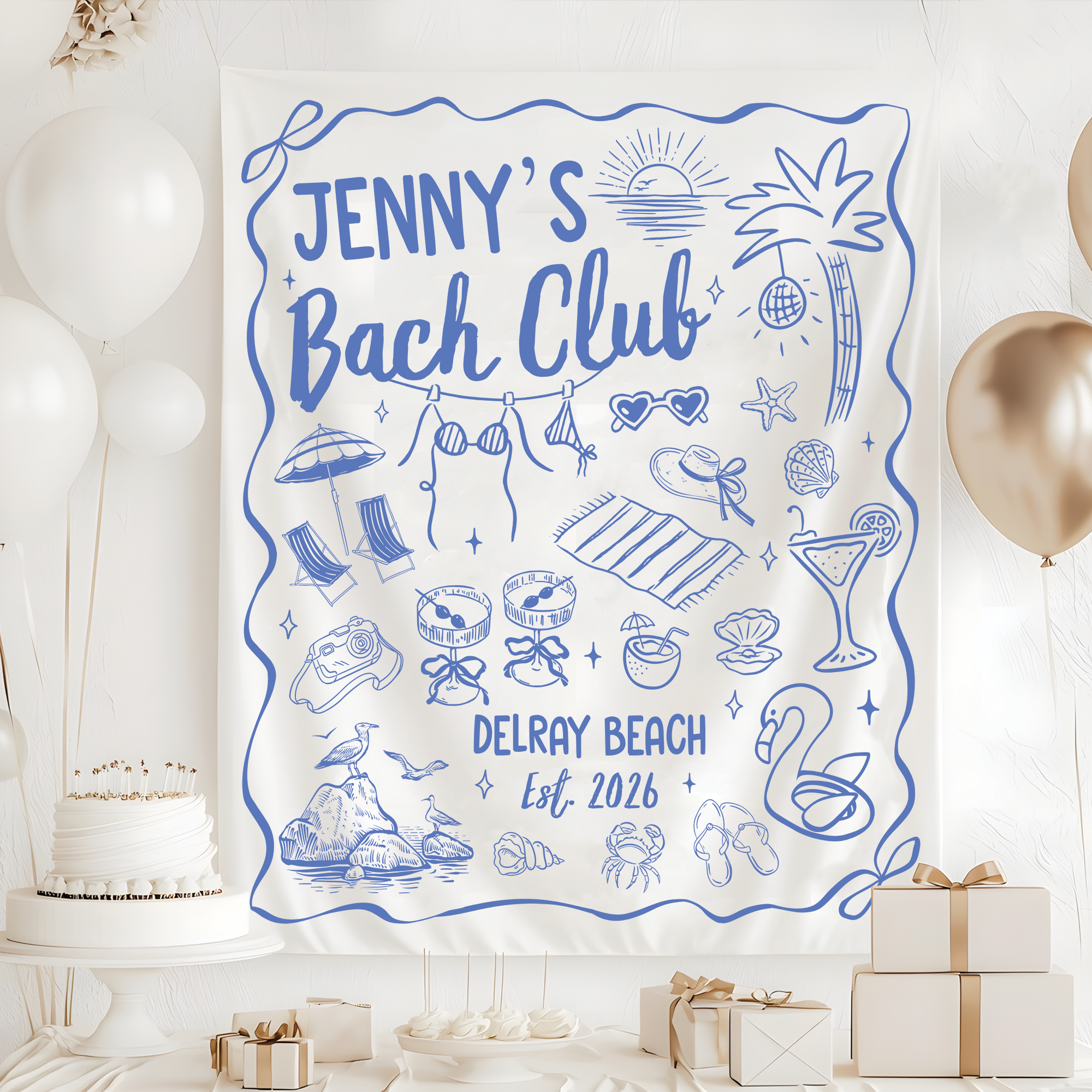 Personalized Beach Bachelorette Party Tapestry, Custom Bach Club Banner Personalized Beach Bachelorette Party Tapestry, Custom Bach Club Banner - Image 2