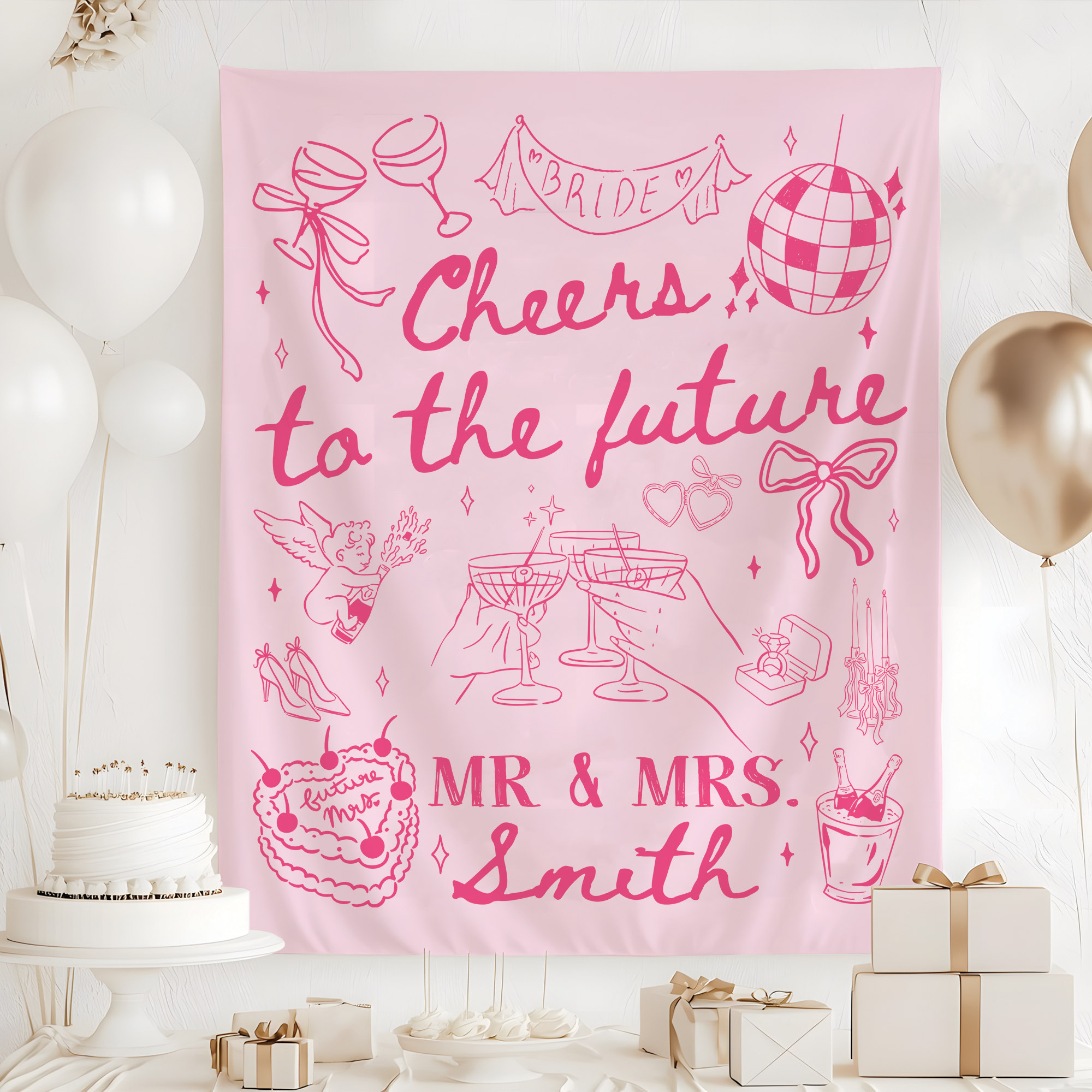 Cheers To The Future Mr and Mrs Tapestry, Engagement Party Banner Cheers To The Future Mr and Mrs Tapestry, Engagement Party Banner - Image 2