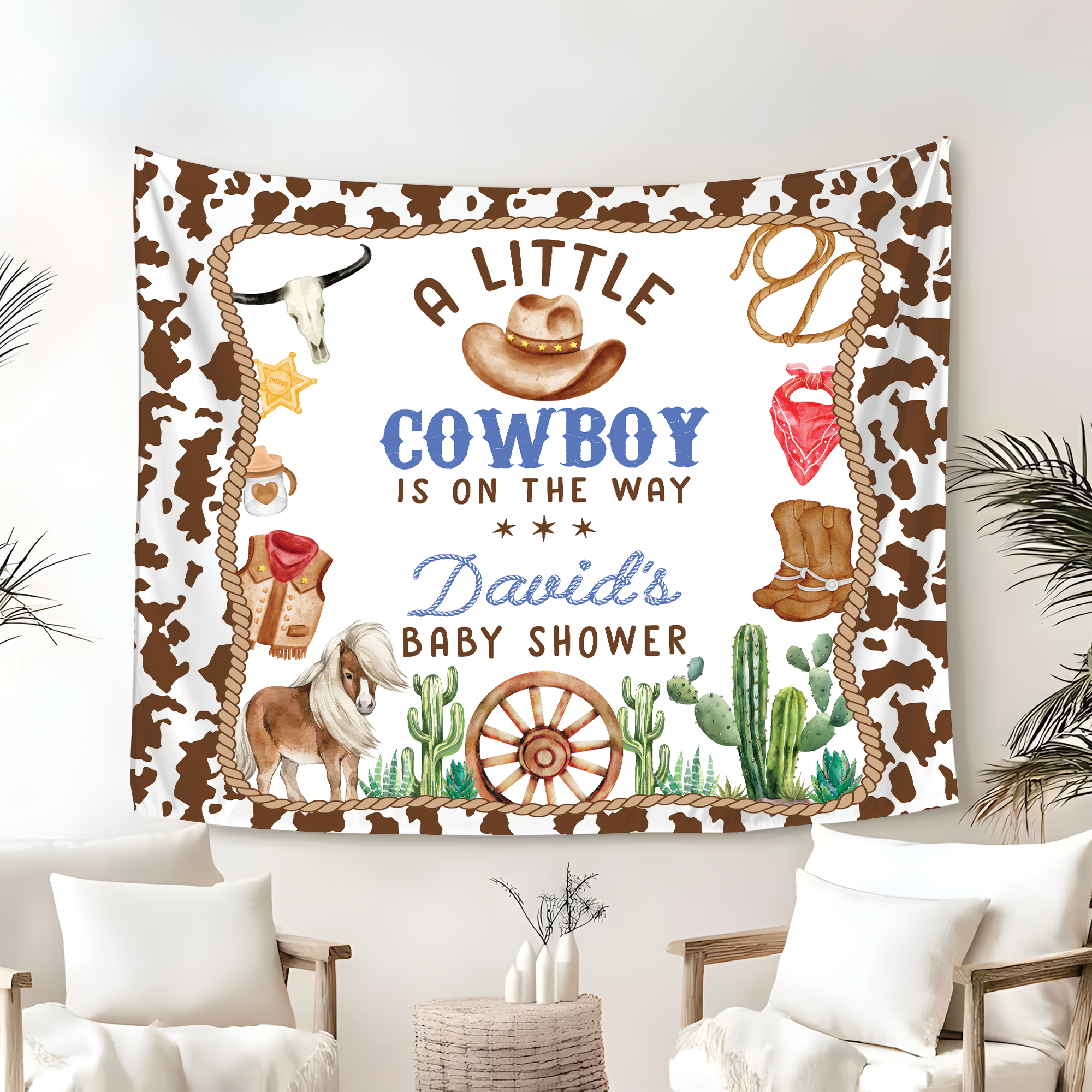 A Little Cowboy Is On The Way Baby Shower Tapestry A Little Cowboy Is On The Way Baby Shower Tapestry - Image 3