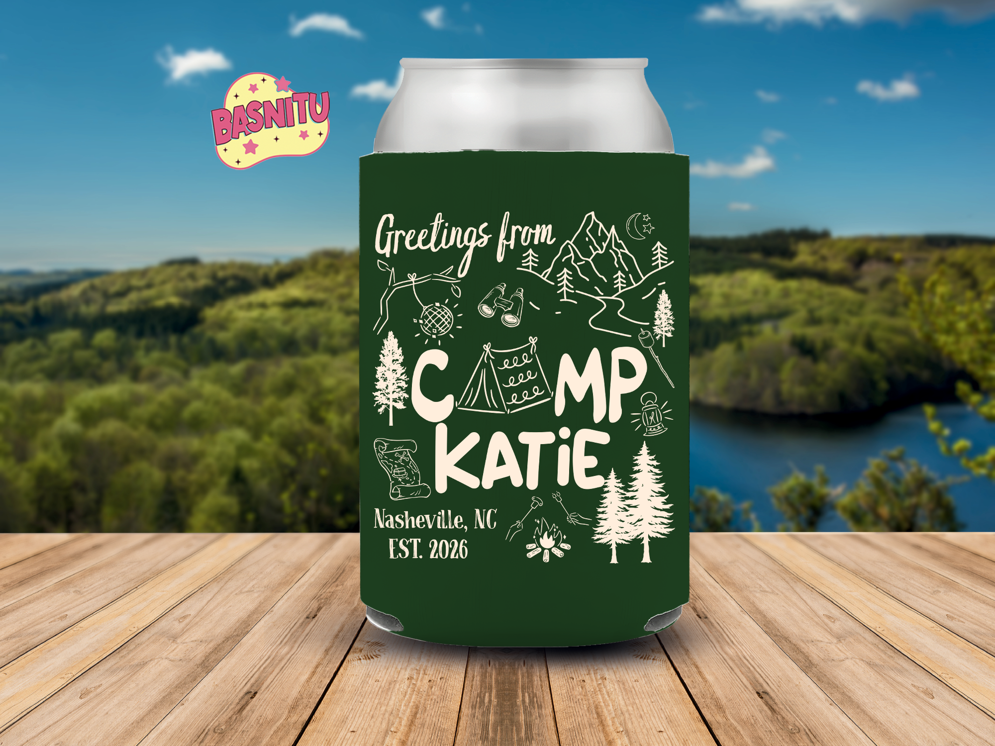 Camp Bach Can Cooler, Camp Bachelorette Coozie, Glamping Bachelorette Can Sleeve Camp Bach Can Cooler, Camp Bachelorette Coozie, Glamping Bachelorette Can Sleeve - Image 3