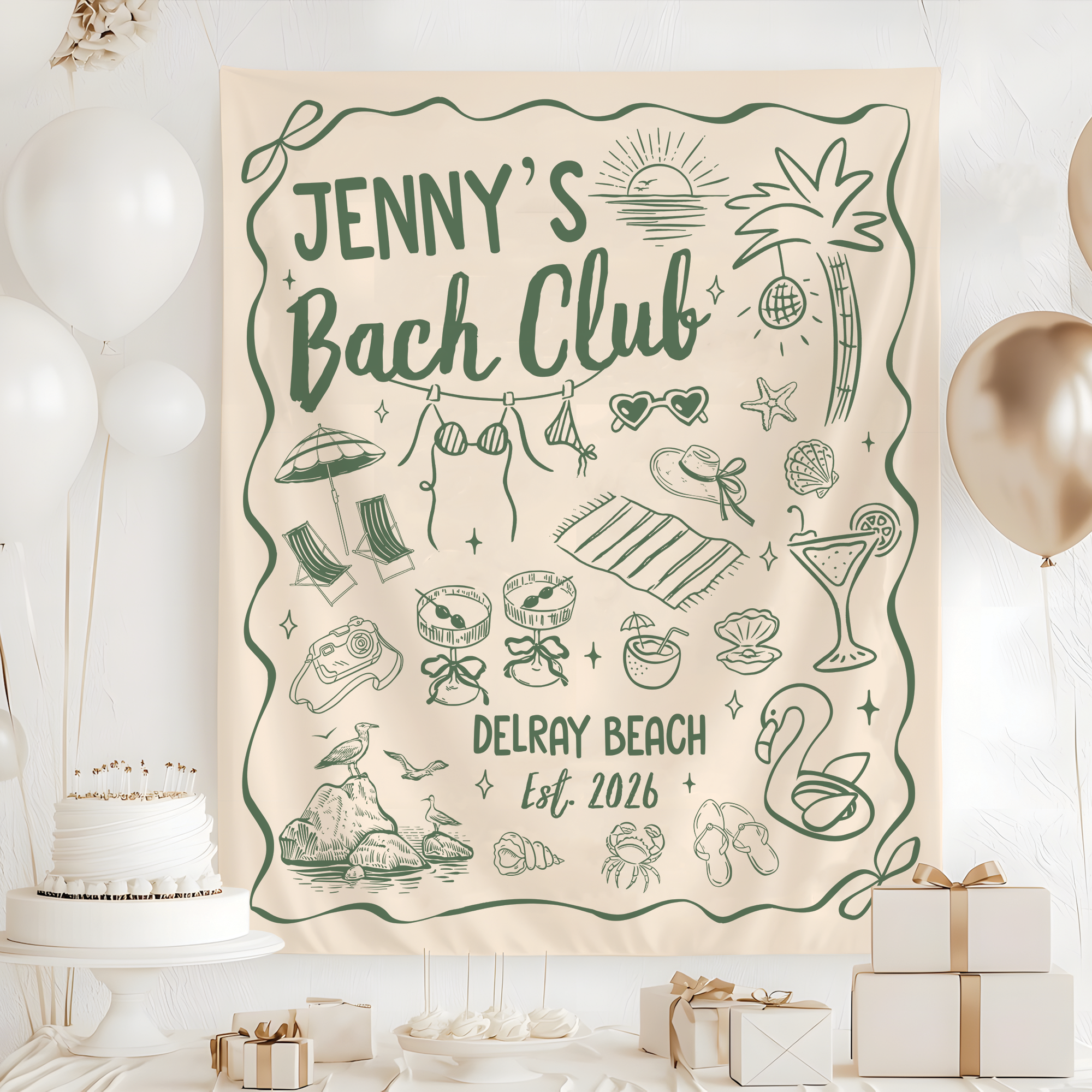 Personalized Beach Bachelorette Party Tapestry, Custom Bach Club Banner Personalized Beach Bachelorette Party Tapestry, Custom Bach Club Banner - Image 3