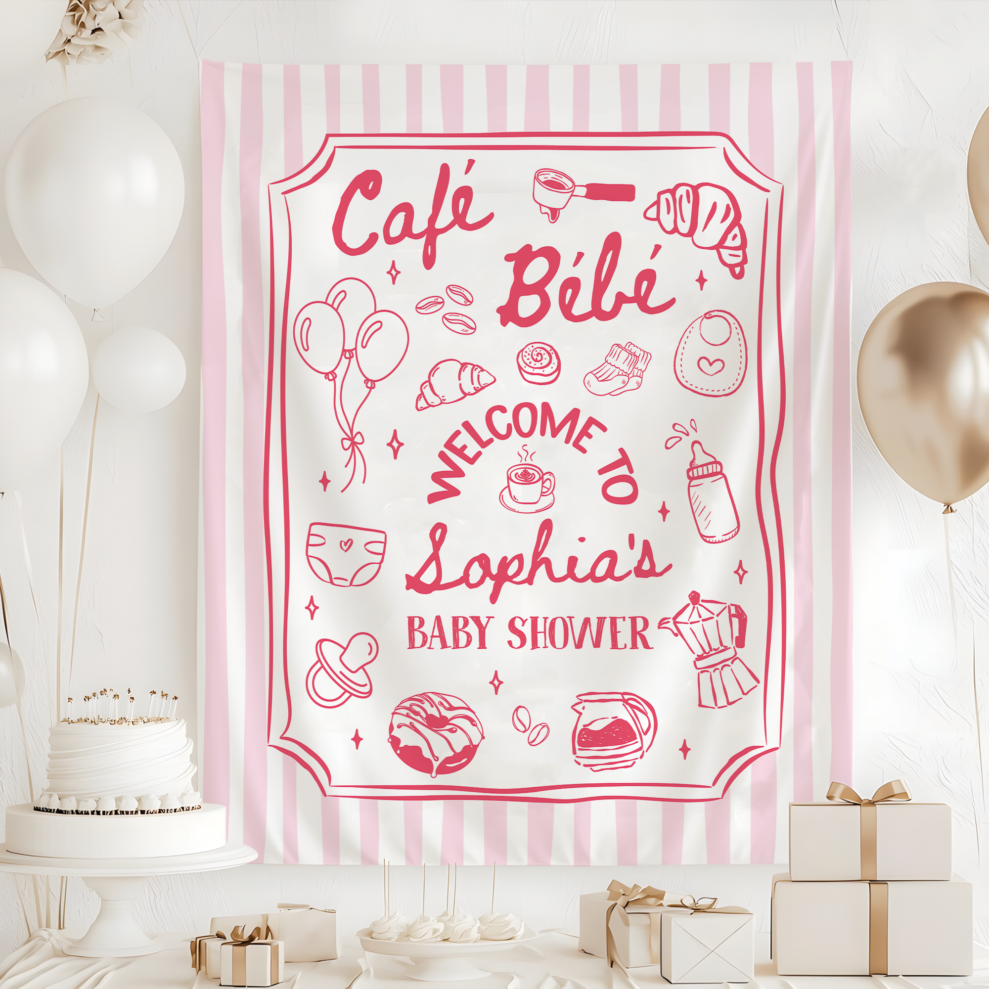 Cafe Bebe Baby Shower Party Tapestry – Paris Cafe Baby Shower Backdrop Cafe Bebe Baby Shower Party Tapestry – Paris Cafe Baby Shower Backdrop - Image 3