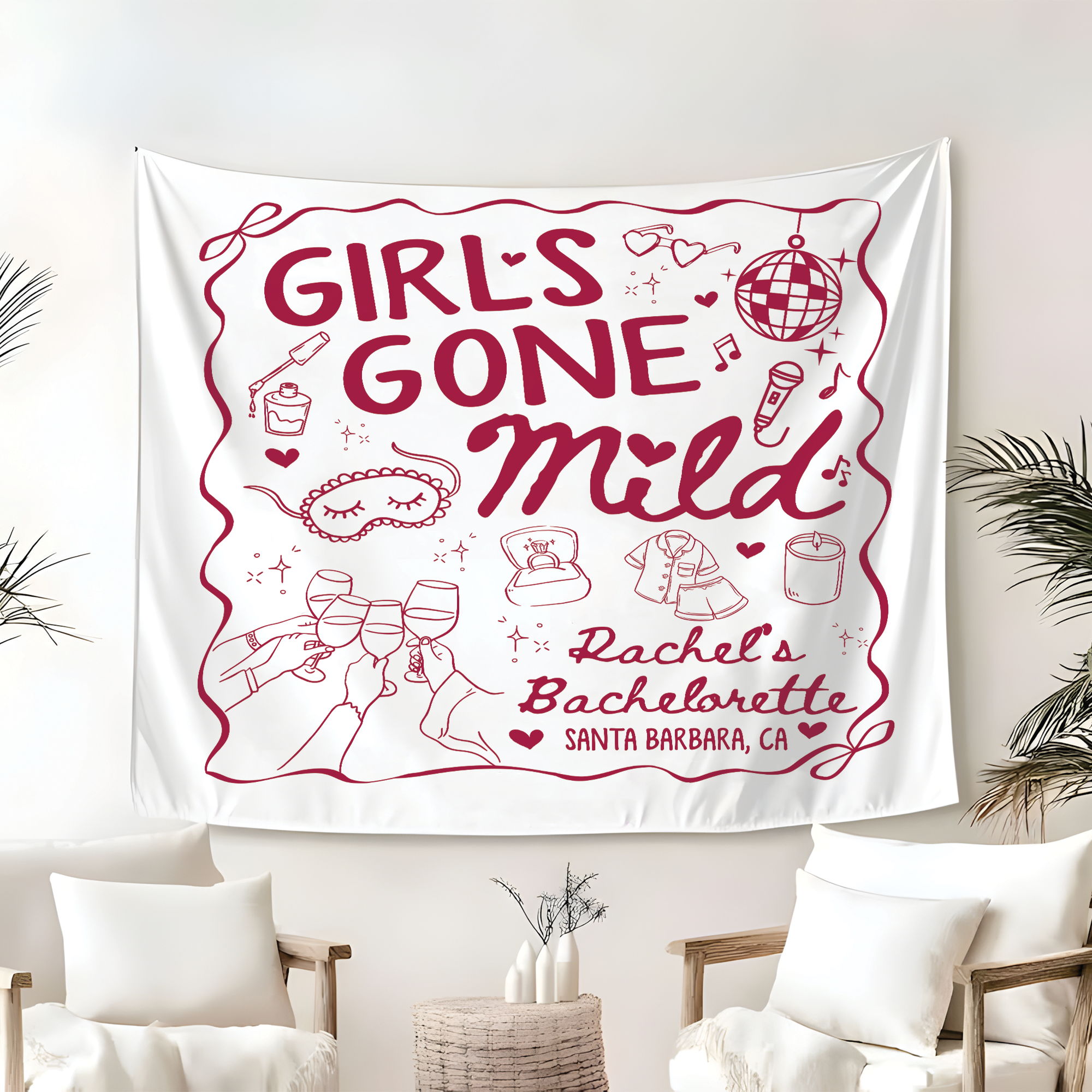 Personalized Girls Gone Mild Bachelorette Tapestry, Sleepover Bach Party Backdrop Personalized Girls Gone Mild Bachelorette Tapestry, Sleepover Bach Party Backdrop - Image 3