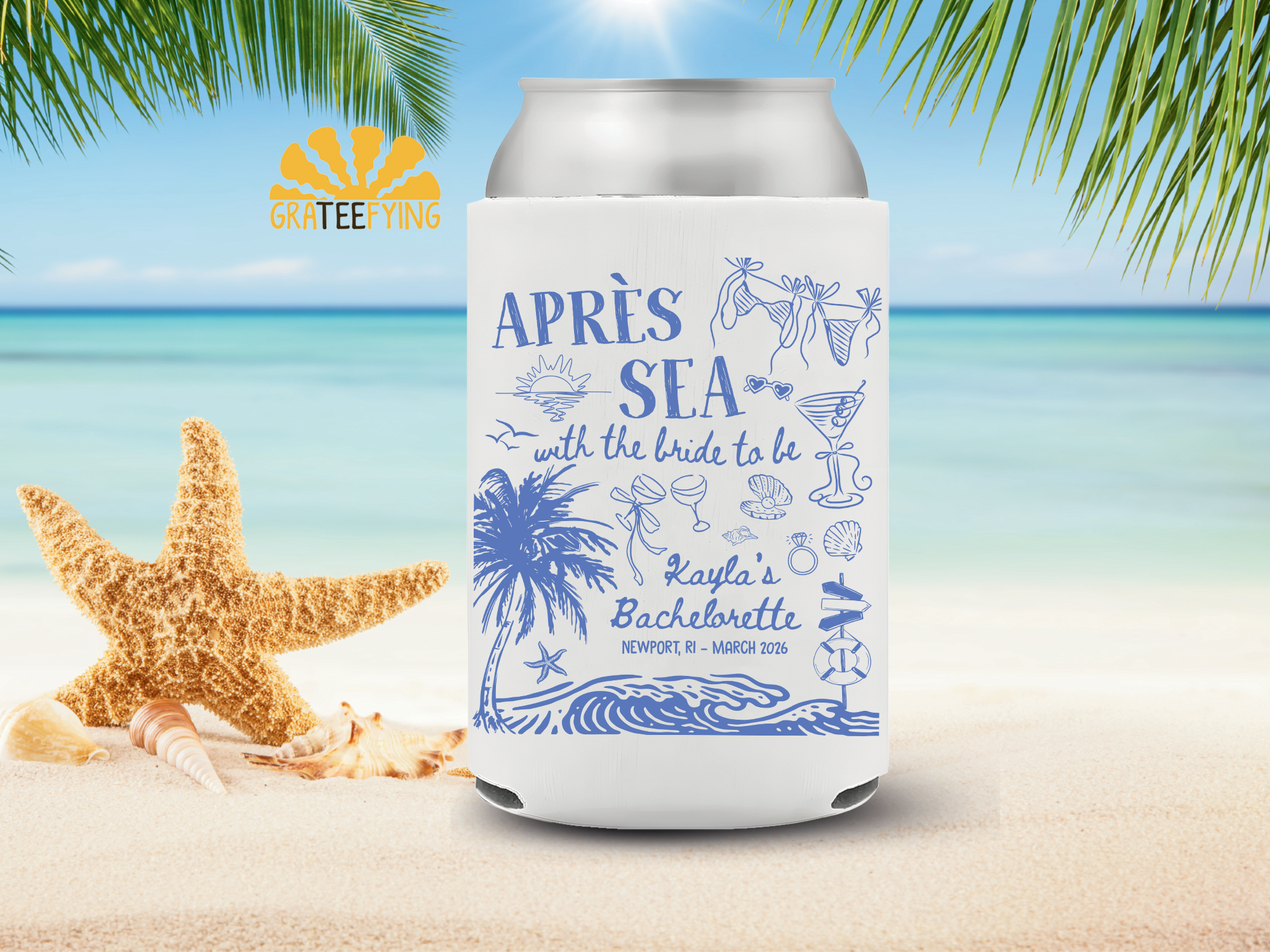 Apres Sea With the Bride Can Cooler – Beach Bachelorette Coozie Apres Sea With the Bride Can Cooler – Beach Bachelorette Coozie - Image 3