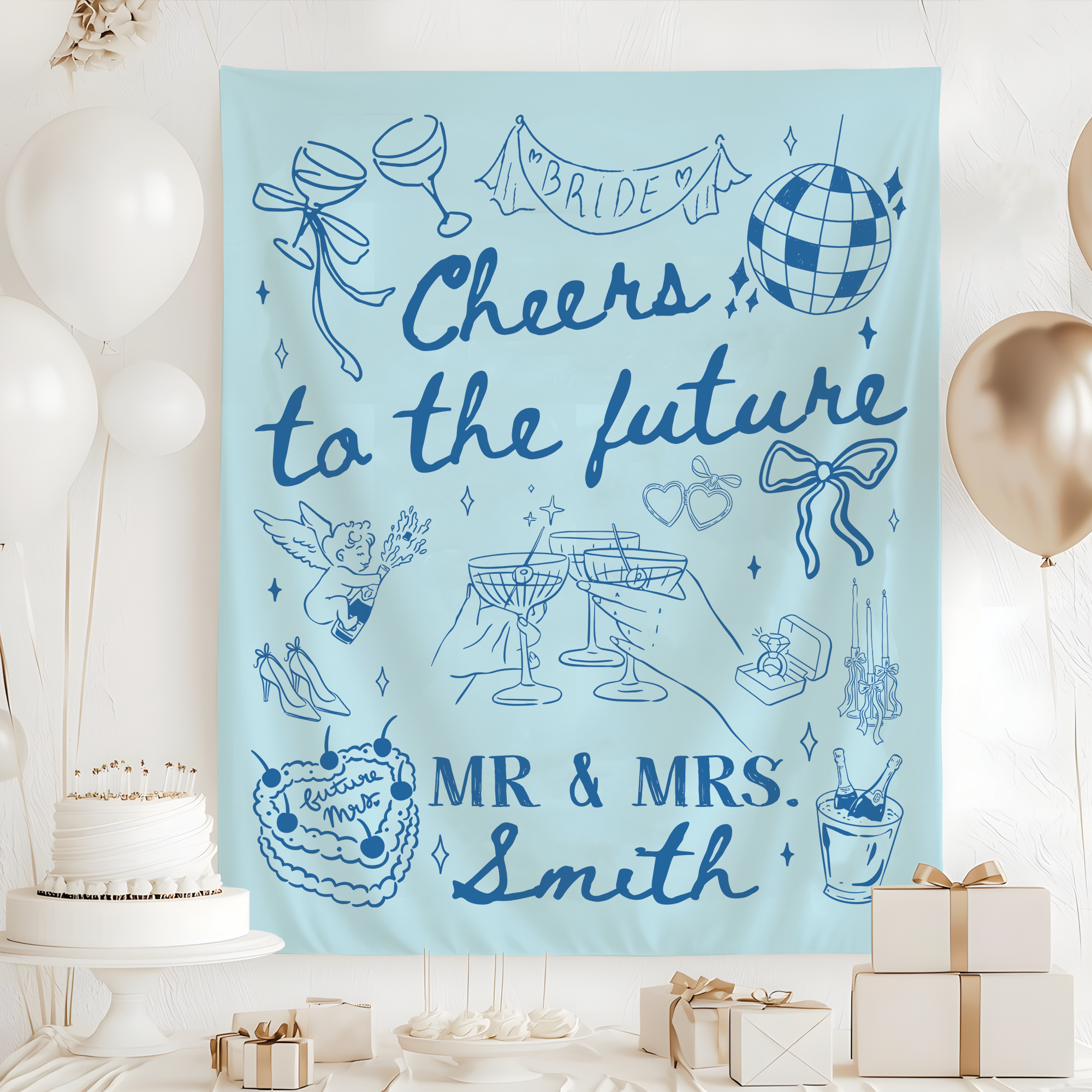 Cheers To The Future Mr and Mrs Tapestry, Engagement Party Banner Cheers To The Future Mr and Mrs Tapestry, Engagement Party Banner - Image 3