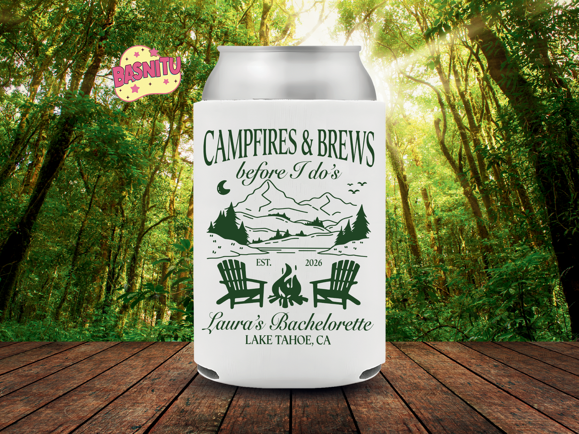 Campfires and Brews Before I Dos Can Cooler, Custom Camping Bachelorette Party Can Coozie Campfires and Brews Before I Dos Can Cooler, Custom Camping Bachelorette Party Can Coozie - Image 3