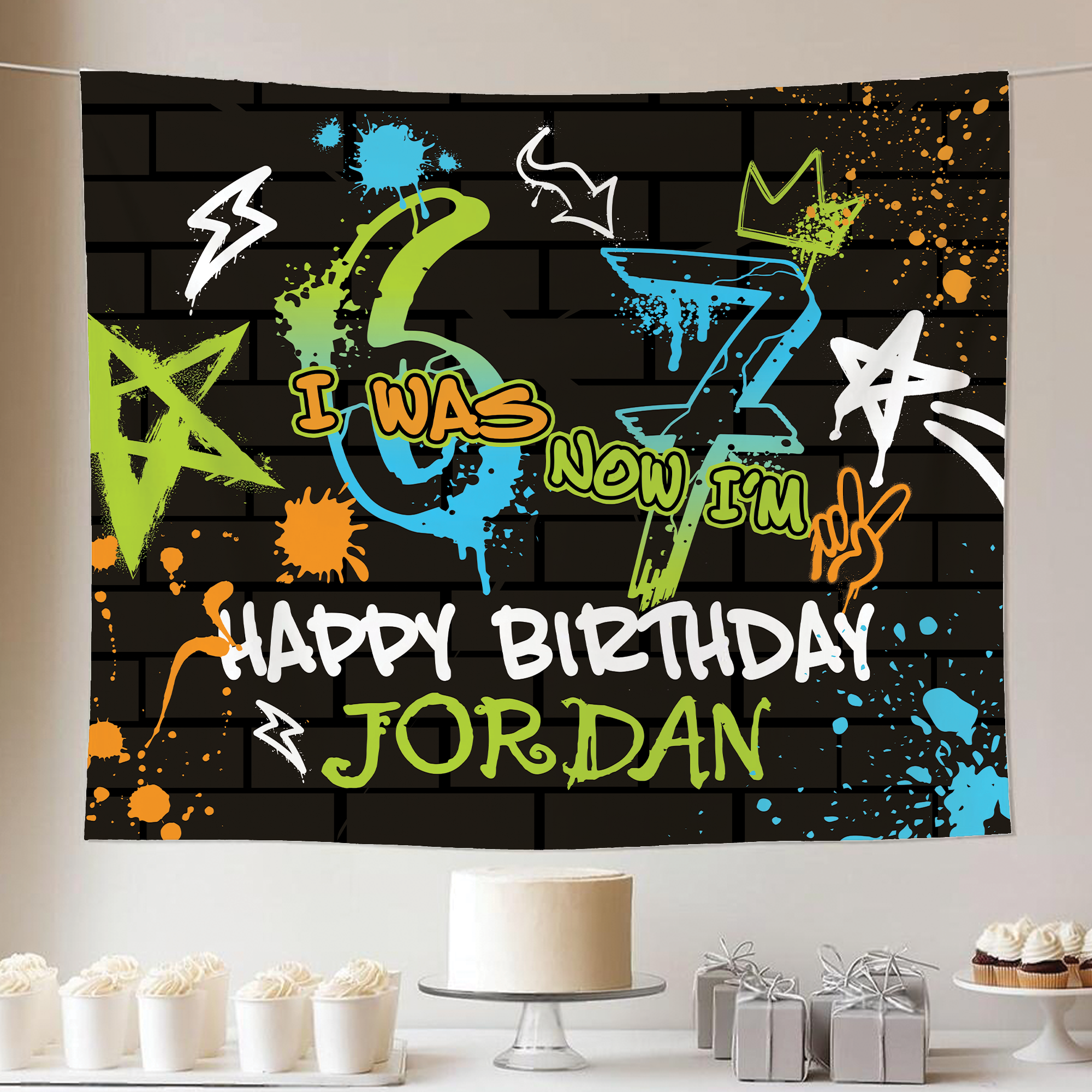 Personalized 6 7 Birthday Party Tapestry, Kid Birthday Backdrop Personalized 6 7 Birthday Party Tapestry, Kid Birthday Backdrop - Image 3