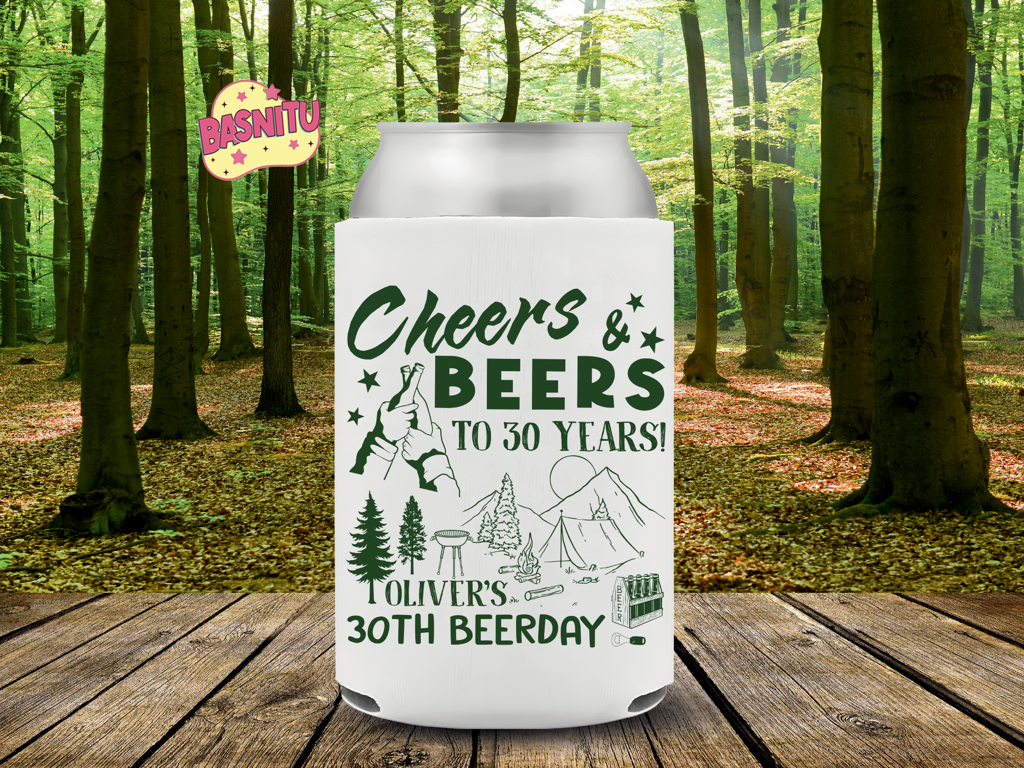 Cheers & Beers To 30 Years Can Cooler, Men's Birthday Party Can Coozie Cheers & Beers To 30 Years Can Cooler, Men's Birthday Party Can Coozie - Image 3