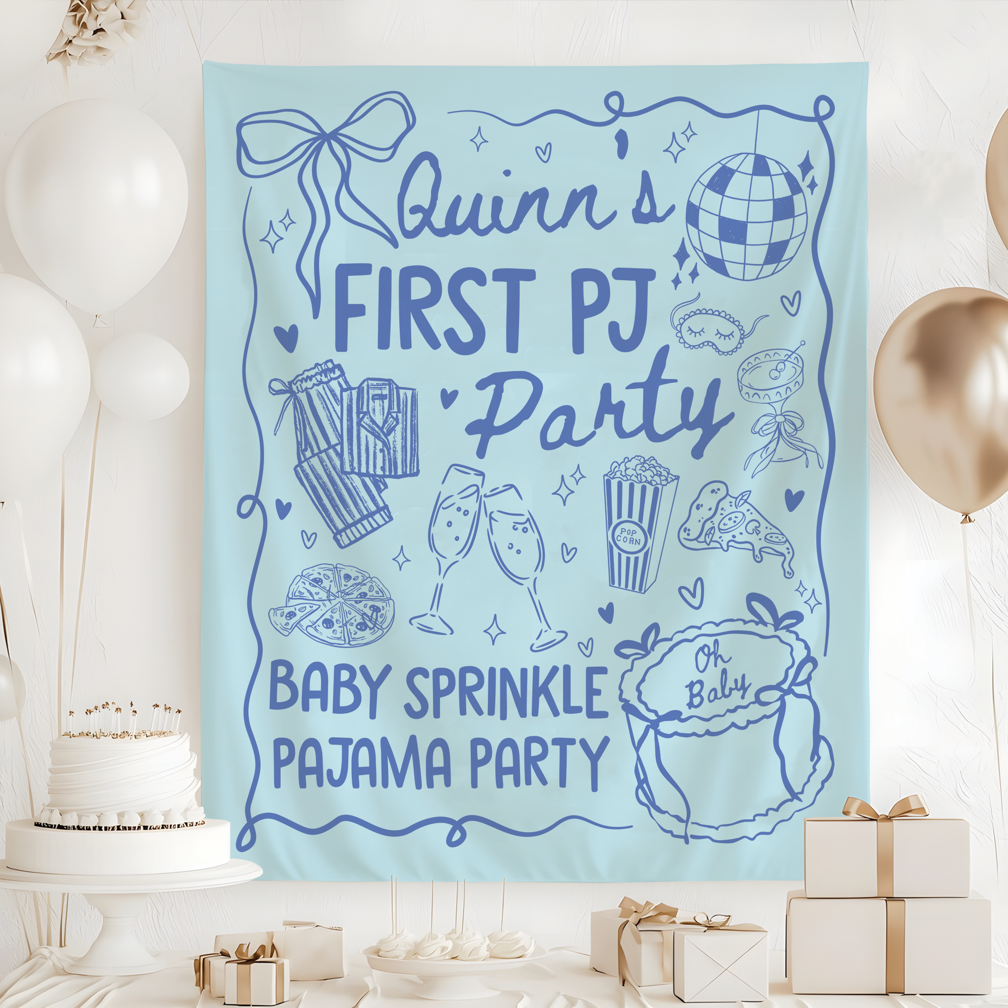 Baby Sprinkle Pajama Party Tapestry, PJS Baby Shower Banner Baby Sprinkle Pajama Party Tapestry, PJS Baby Shower Banner - Image 3