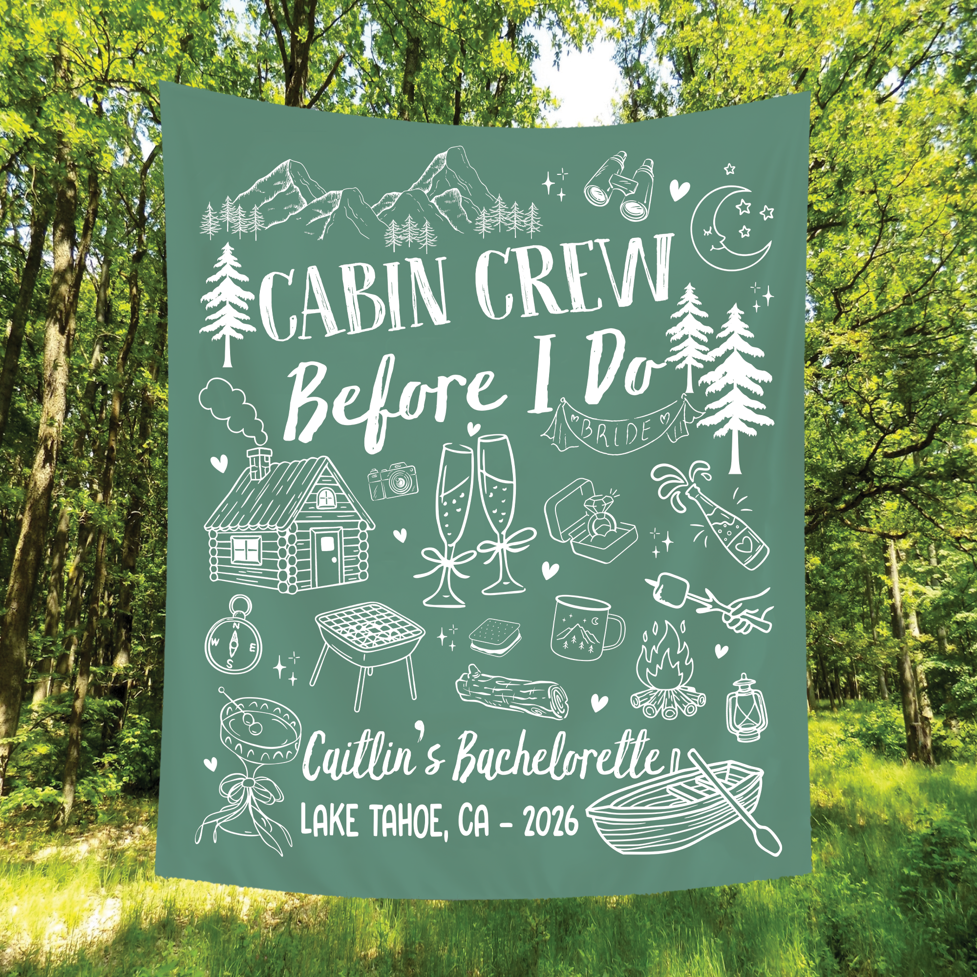 Custom Camp Bachelorette Party Tapestry, Cabin Crew Before I Do Party Banner Custom Camp Bachelorette Party Tapestry, Cabin Crew Before I Do Party Banner - Image 3