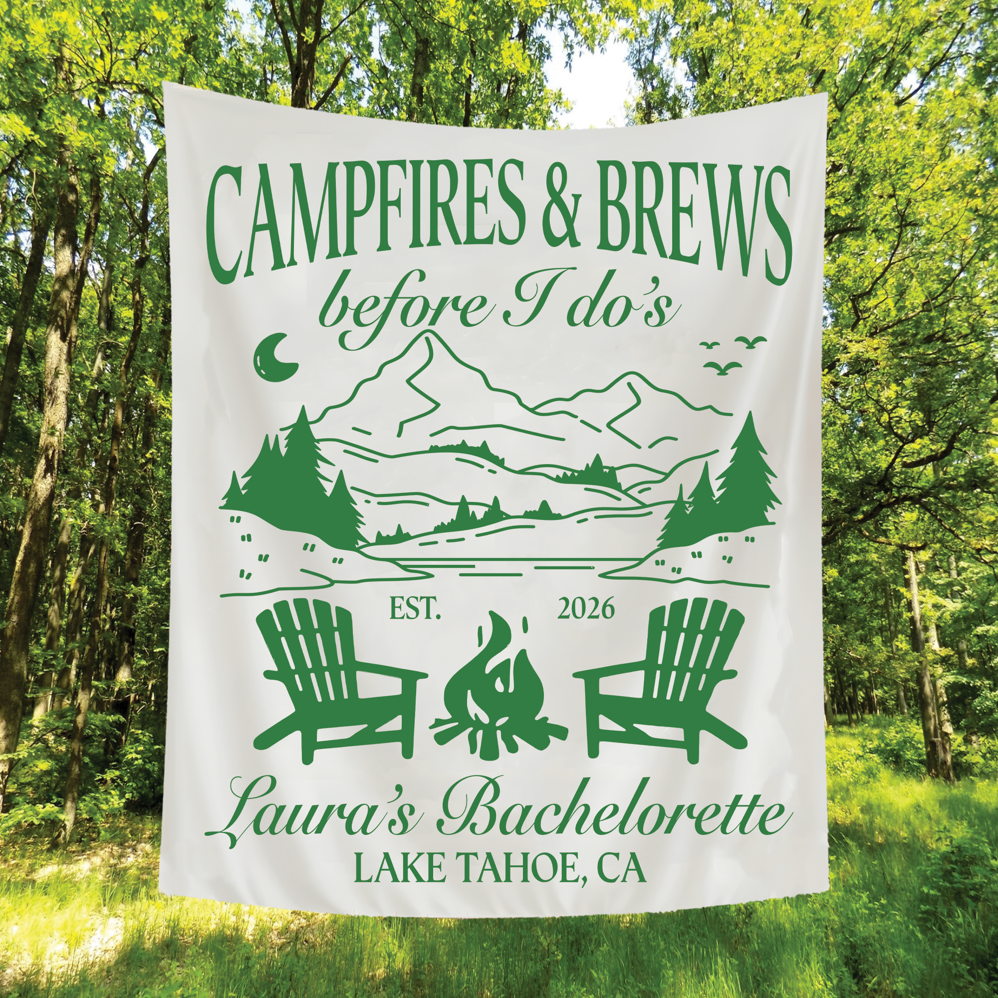 Campfires and Brews Before I Dos Tapestry – Camping Bachelorette Banner Campfires and Brews Before I Dos Tapestry – Camping Bachelorette Banner - Image 3