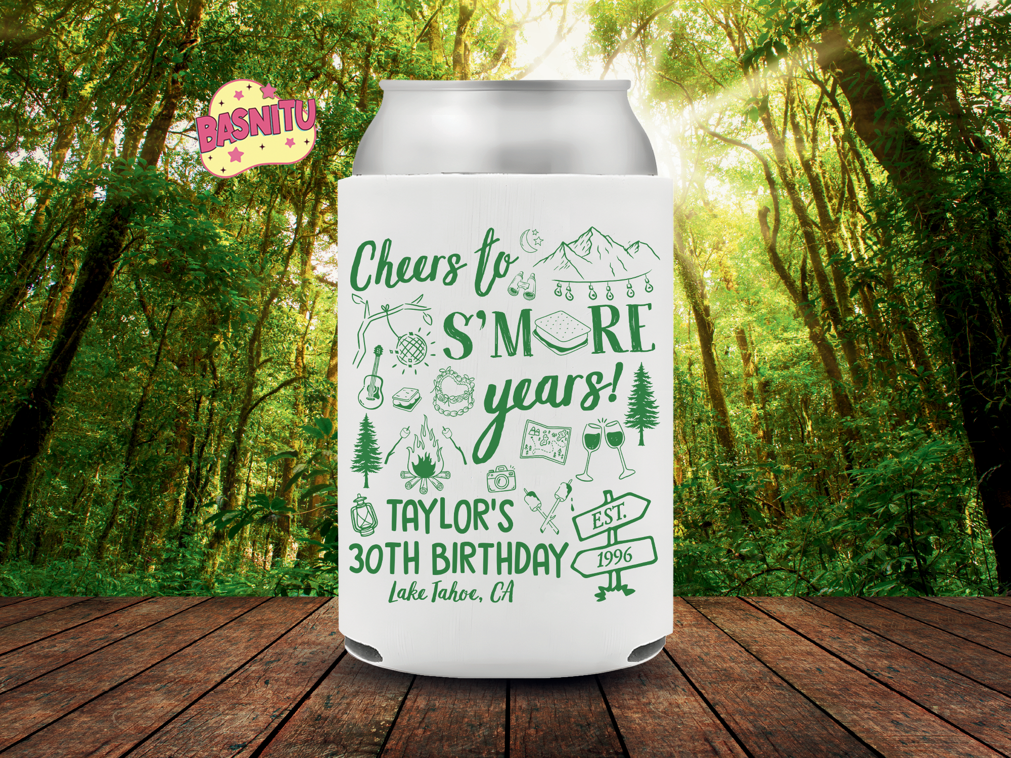 Cheers to S'more Years Birthday Can Cooler, Camping Birthday Party Can Coozie Cheers to S'more Years Birthday Can Cooler, Camping Birthday Party Can Coozie - Image 3