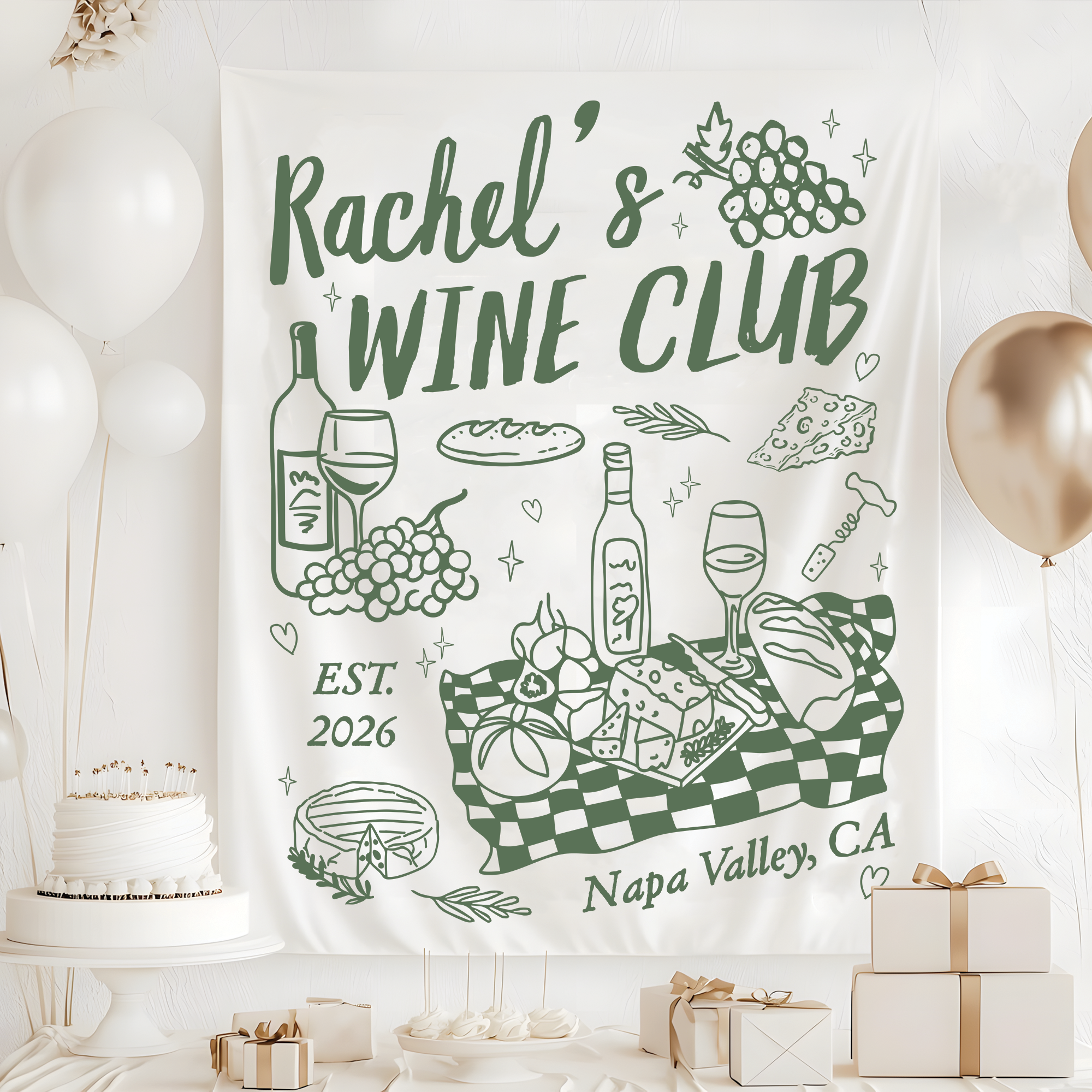 Wine Club Bachelorette Party Tapestry, Wine Girls Weekend Banner Wine Club Bachelorette Party Tapestry, Wine Girls Weekend Banner - Image 3