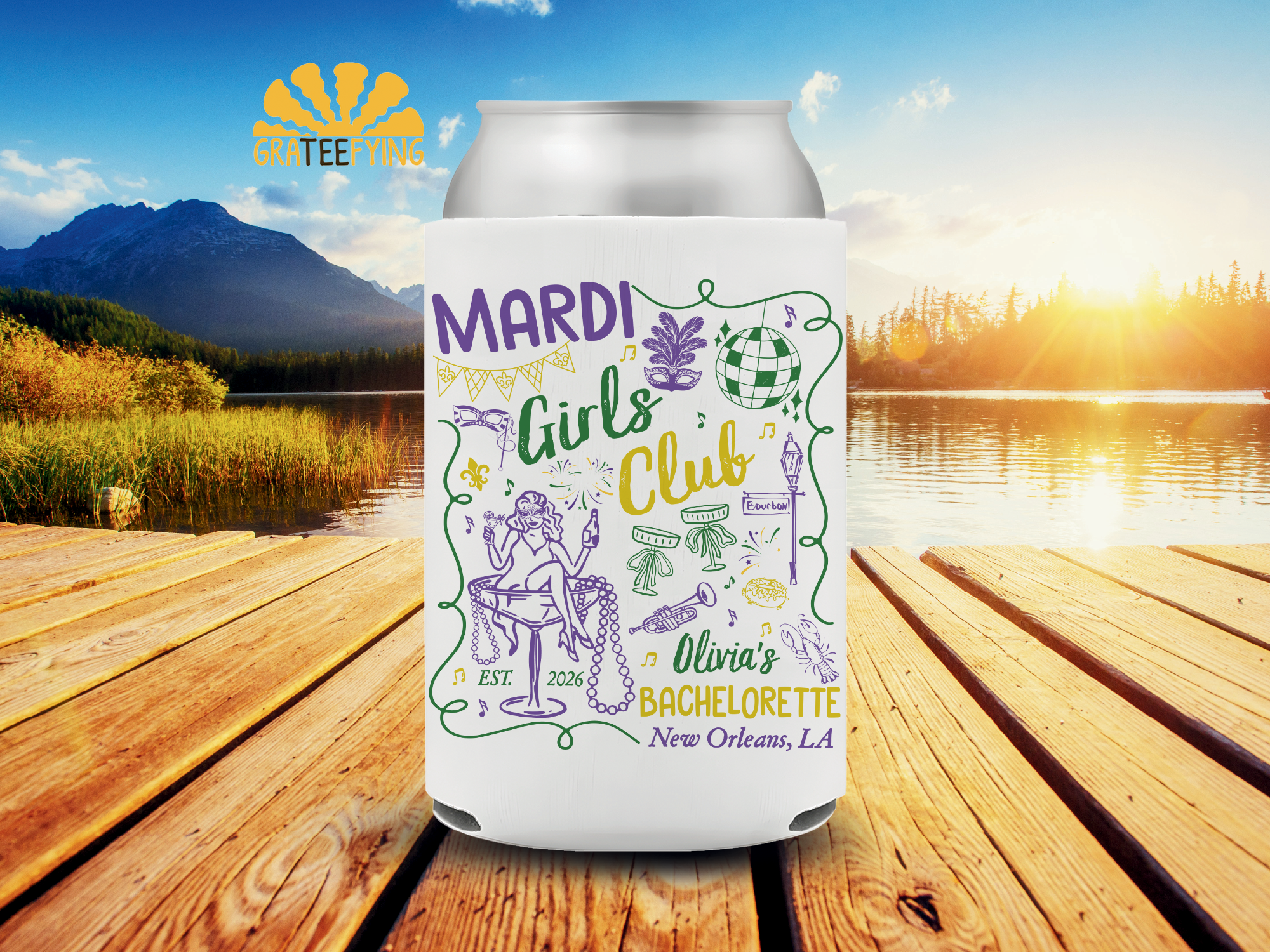 Mardi Girls Club Party Can Cooler, Mardi Gras Bachelorette Can Cooler Mardi Girls Club Party Can Cooler, Mardi Gras Bachelorette Can Cooler - Image 3