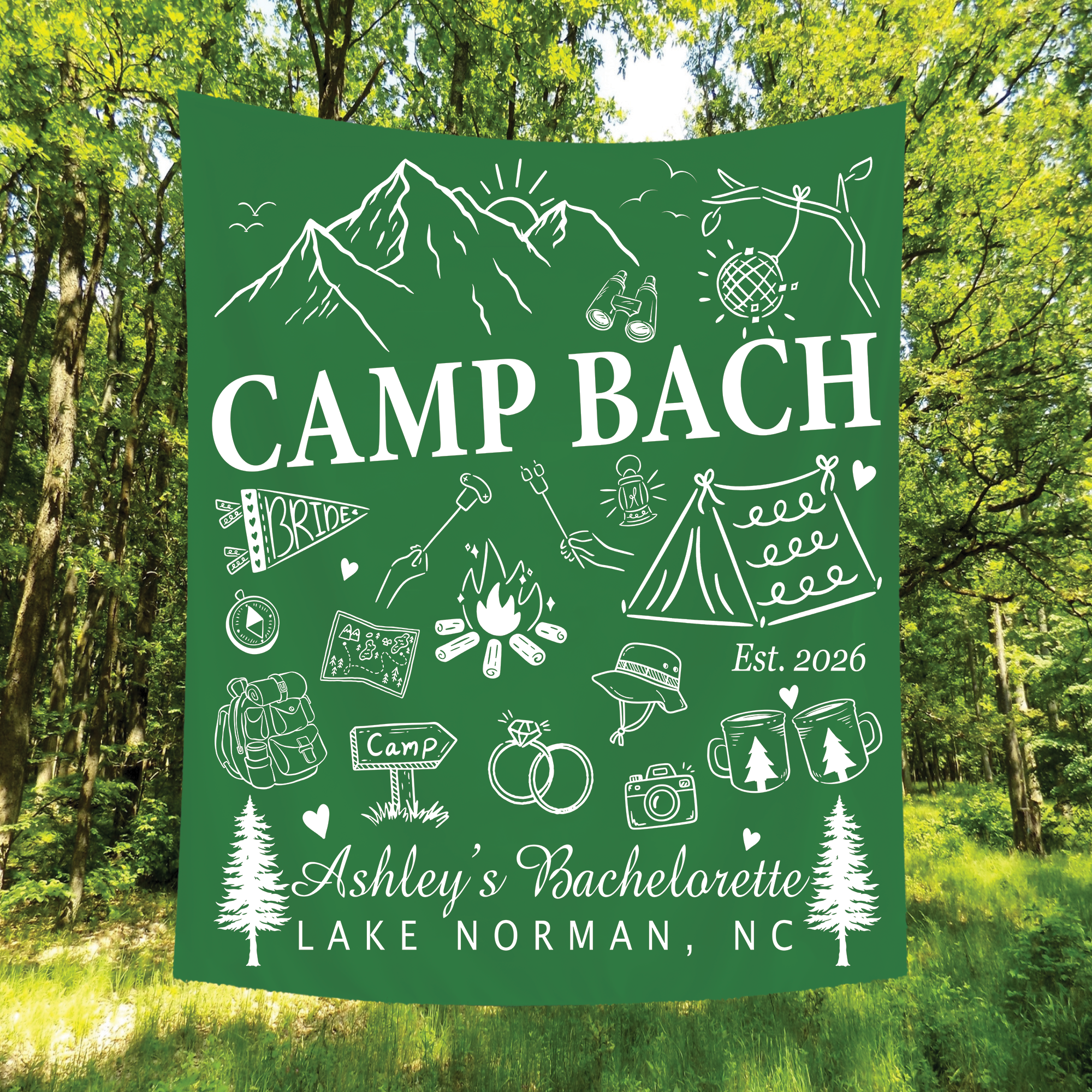 Custom Camp Bachelorette Tapestry, Outdoor Bachelorette Party Banner Custom Camp Bachelorette Tapestry, Outdoor Bachelorette Party Banner - Image 3