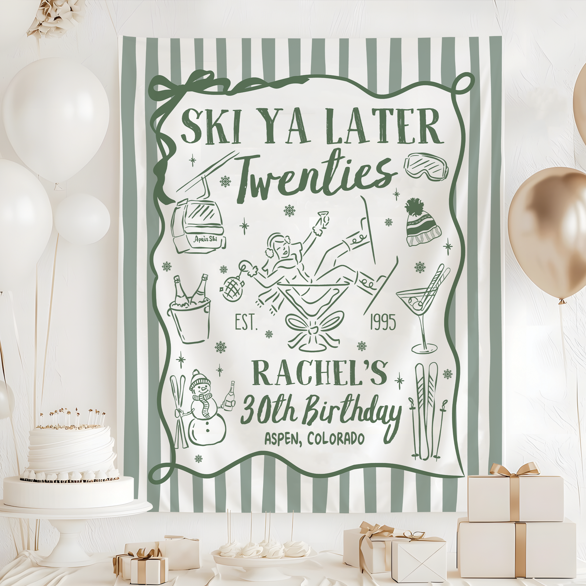 Custom Ski Birthday Tapestry – Apres Ski Party Banner Custom Ski Birthday Tapestry – Apres Ski Party Banner - Image 3