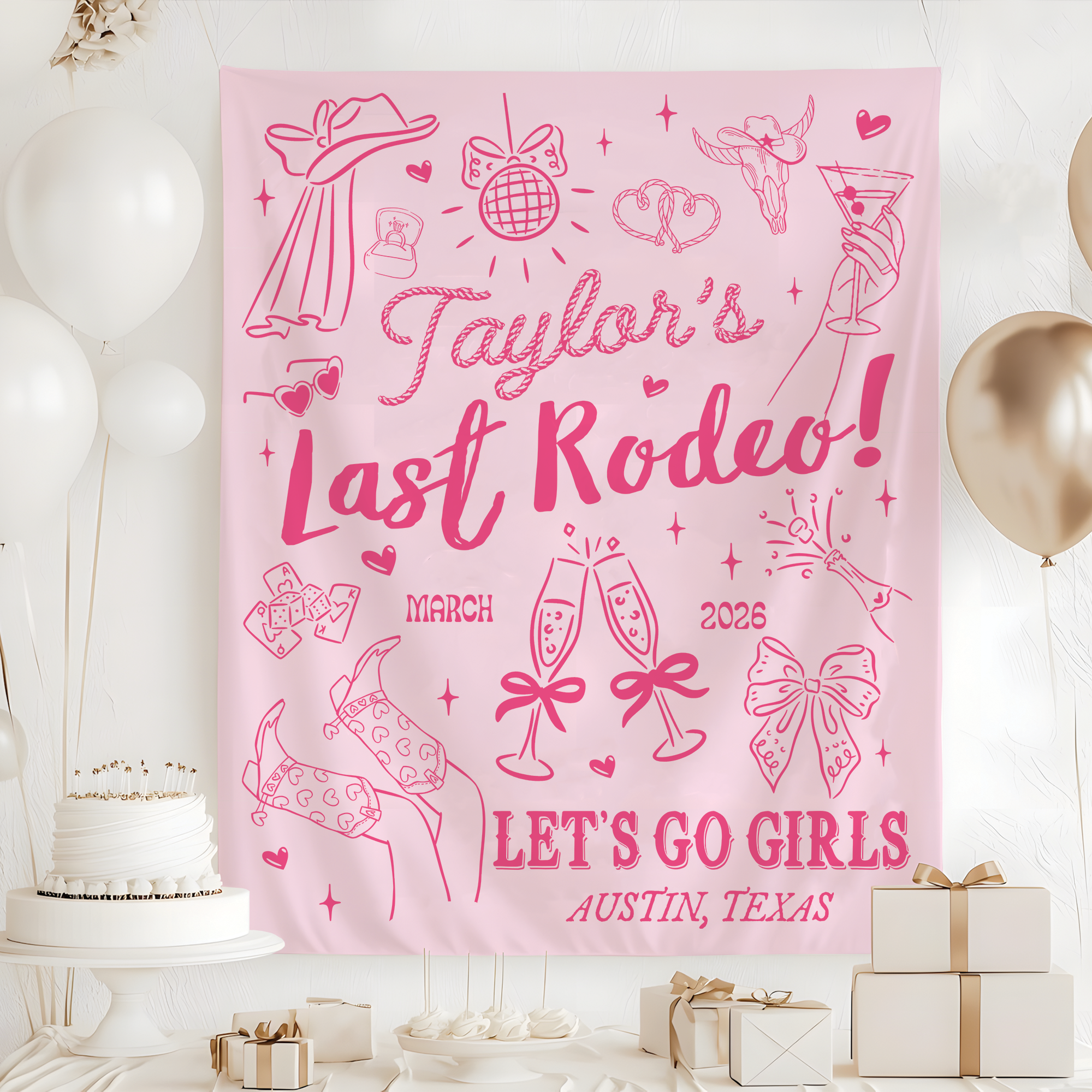 Last Rodeo Bachelorette Party Tapestry, Let's Go Girls Backdrop Last Rodeo Bachelorette Party Tapestry, Let's Go Girls Backdrop - Image 3