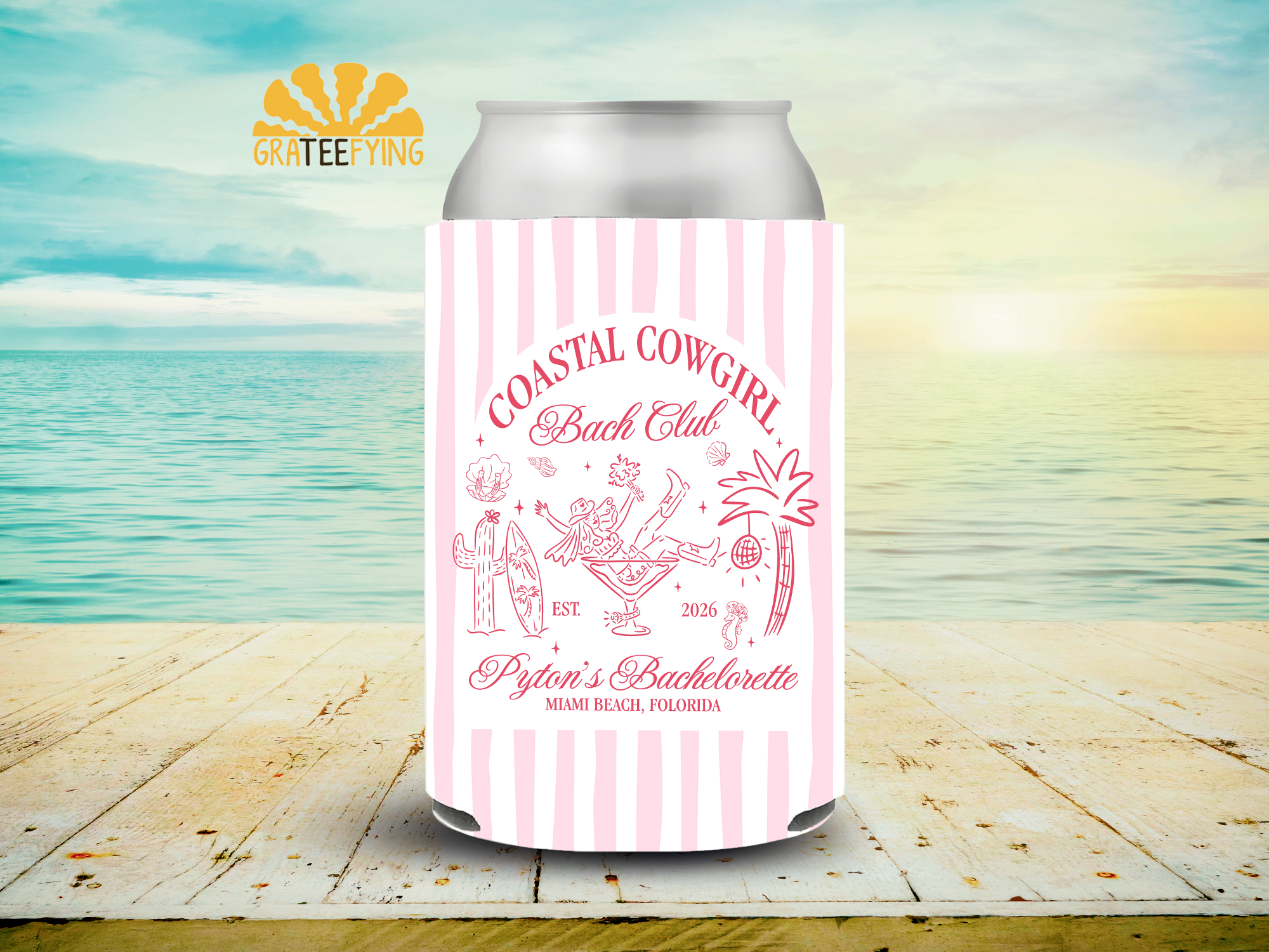 Cowgirl Bachelorette Can Cooler – Custom Coastal Bach Club Coozie Cowgirl Bachelorette Can Cooler – Custom Coastal Bach Club Coozie - Image 3