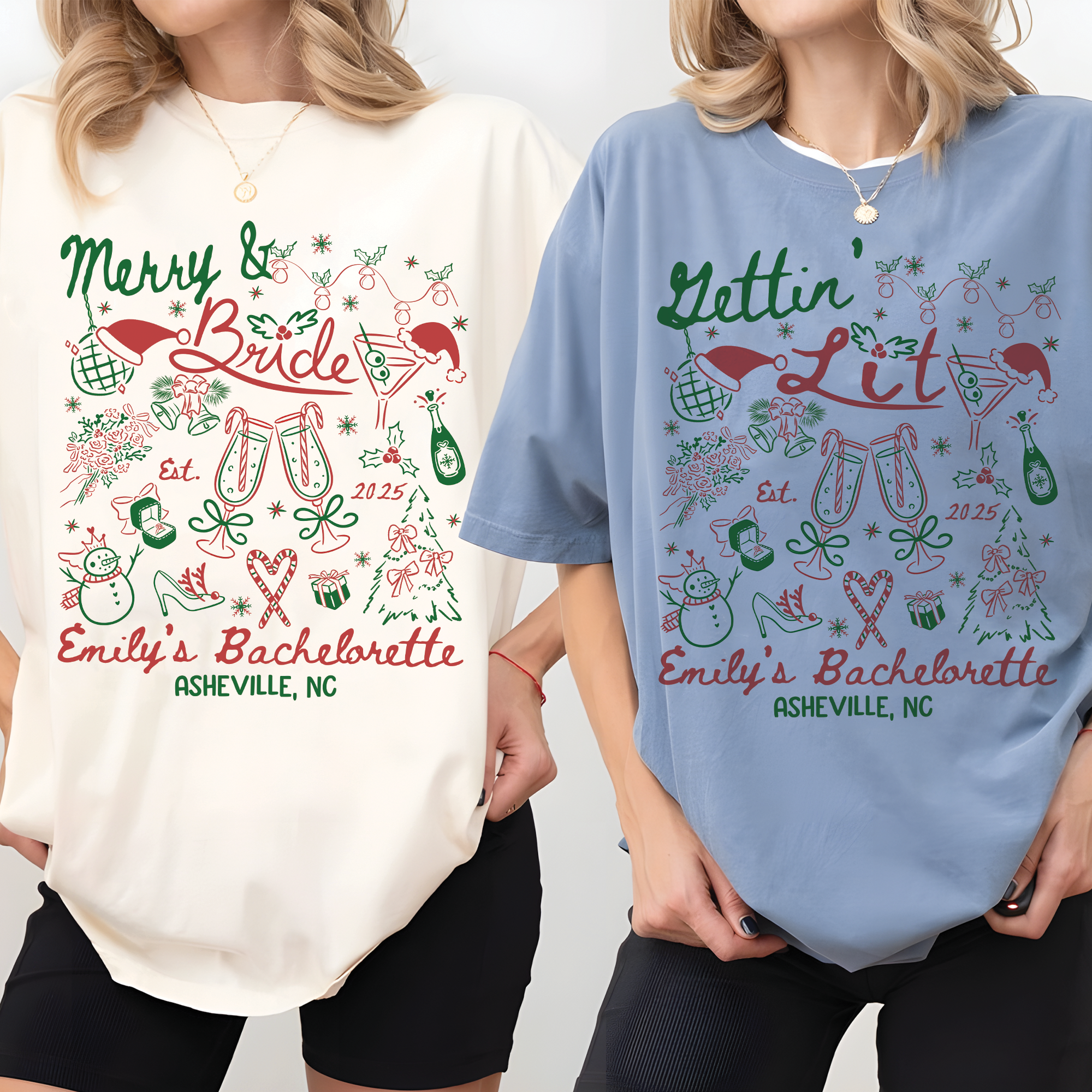 Merry And Bride Christmas Bachelorette Shirt Merry And Bride Christmas Bachelorette Shirt - Image 3