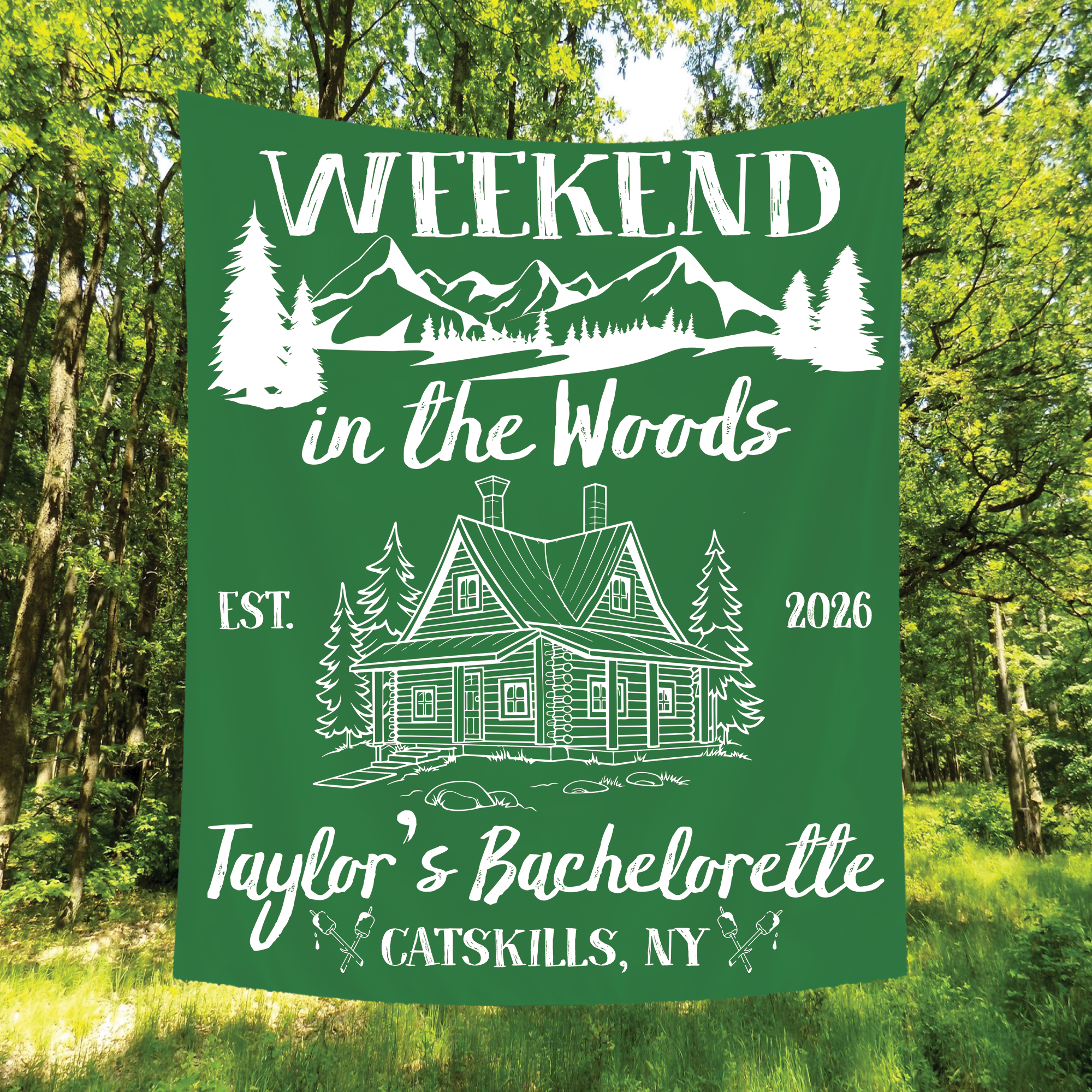 Weekend In The Woods Bachelorette Tapestry, Custom Cabin Bachelorette Banner Weekend In The Woods Bachelorette Tapestry, Custom Cabin Bachelorette Banner - Image 3