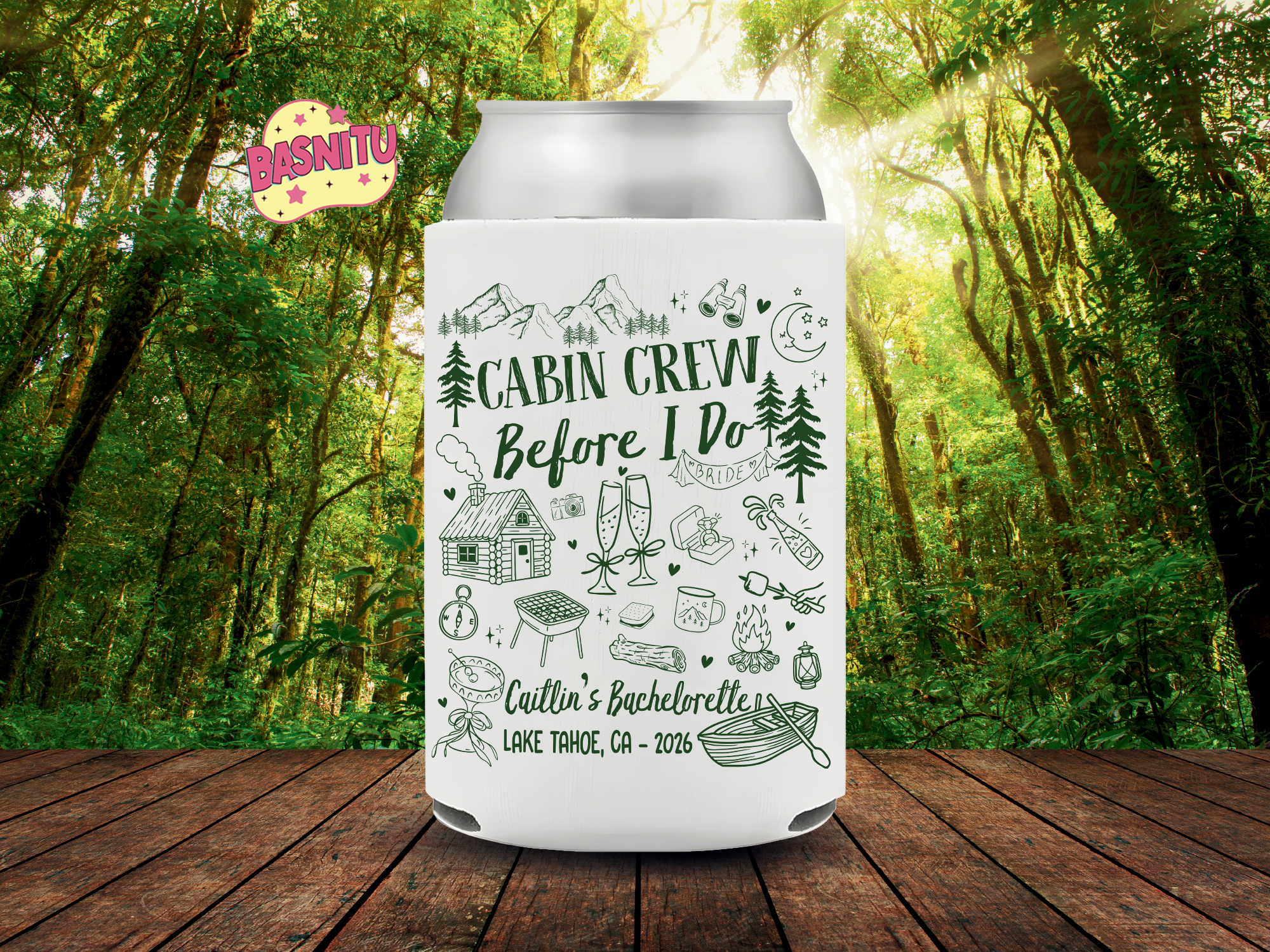 Custom Camp Bachelorette Party Can Cooler, Cabin Crew Before I Do Party Can Coozie Custom Camp Bachelorette Party Can Cooler, Cabin Crew Before I Do Party Can Coozie - Image 3