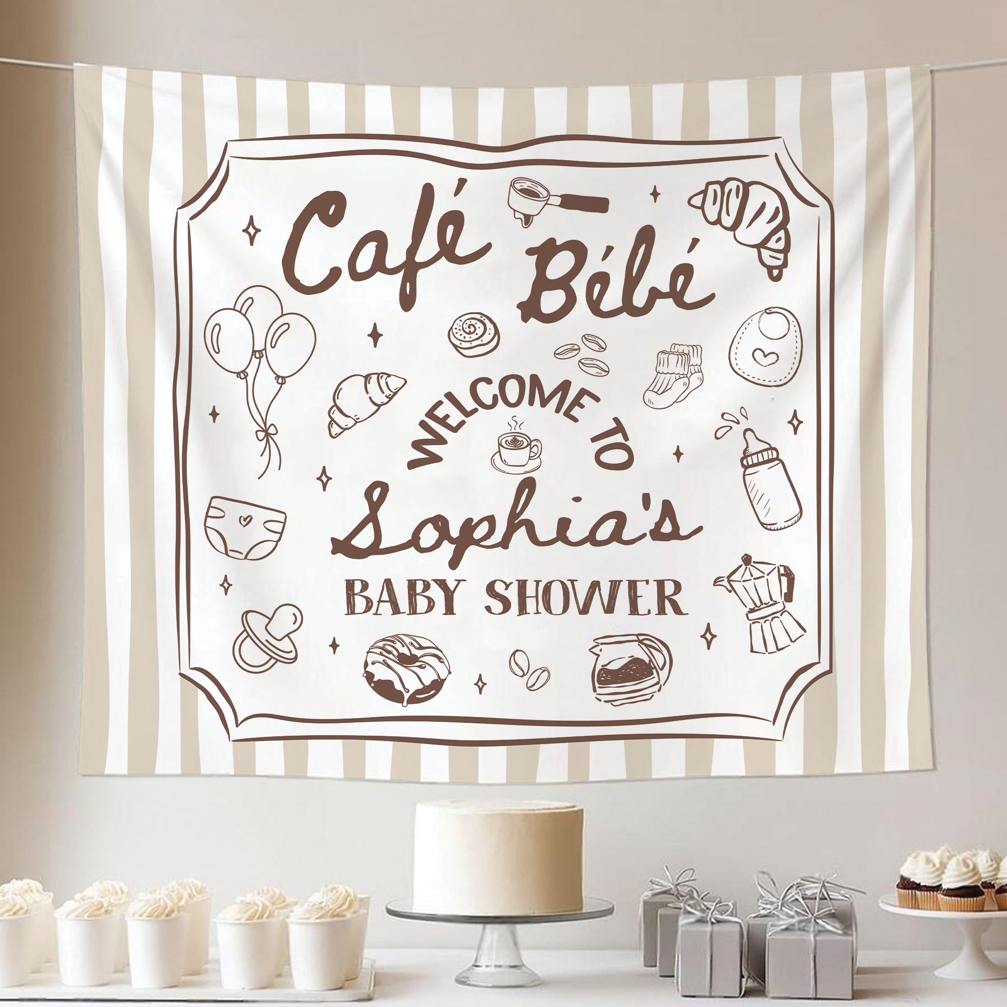 Cafe Bebe Baby Shower Party Tapestry – Paris Cafe Baby Shower Backdrop Cafe Bebe Baby Shower Party Tapestry – Paris Cafe Baby Shower Backdrop - Image 4