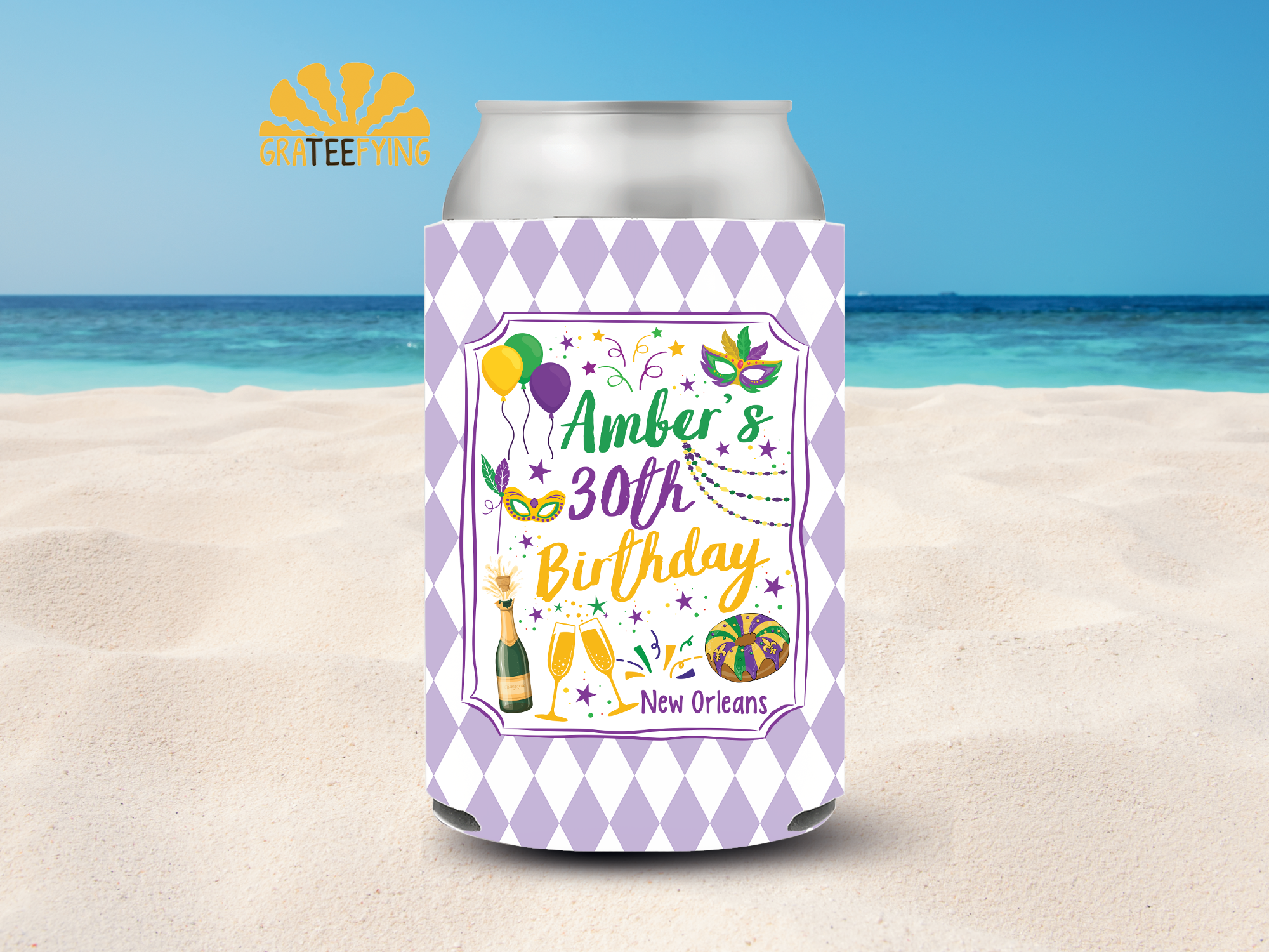 New Orleans Birthday Party Can Cooler, Custom Nola Birthday Can Coozie New Orleans Birthday Party Can Cooler, Custom Nola Birthday Can Coozie - Image 4
