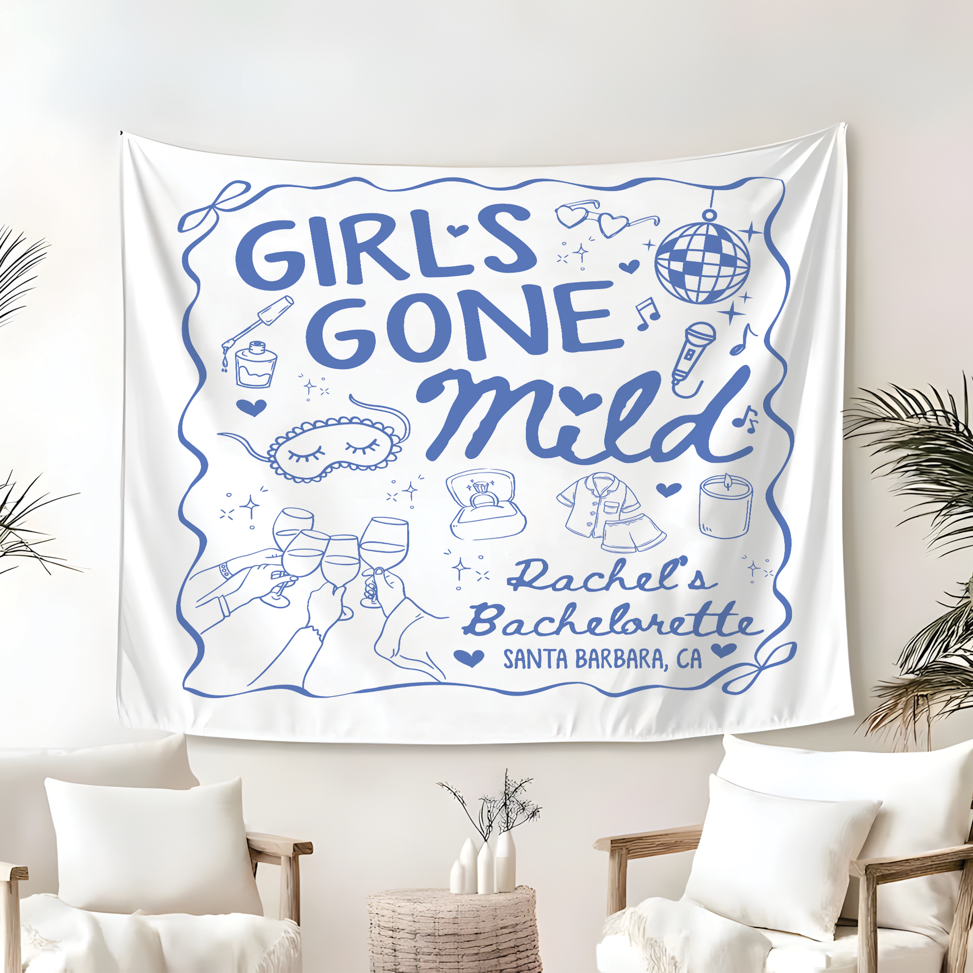 Personalized Girls Gone Mild Bachelorette Tapestry, Sleepover Bach Party Backdrop Personalized Girls Gone Mild Bachelorette Tapestry, Sleepover Bach Party Backdrop - Image 4
