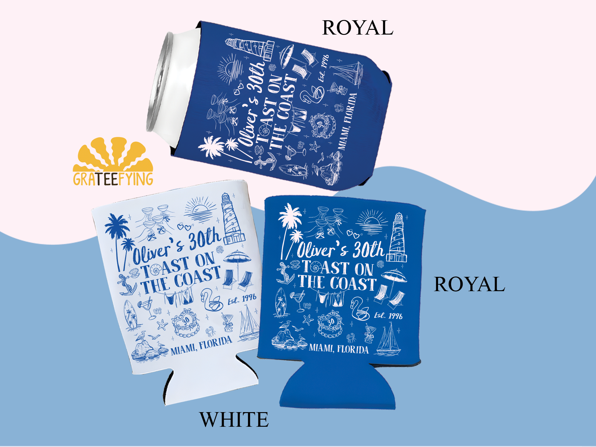 Custom 30th Birthday Party Can Cooler – Toast on the Coast Coozie Custom 30th Birthday Party Can Cooler – Toast on the Coast Coozie - Image 4