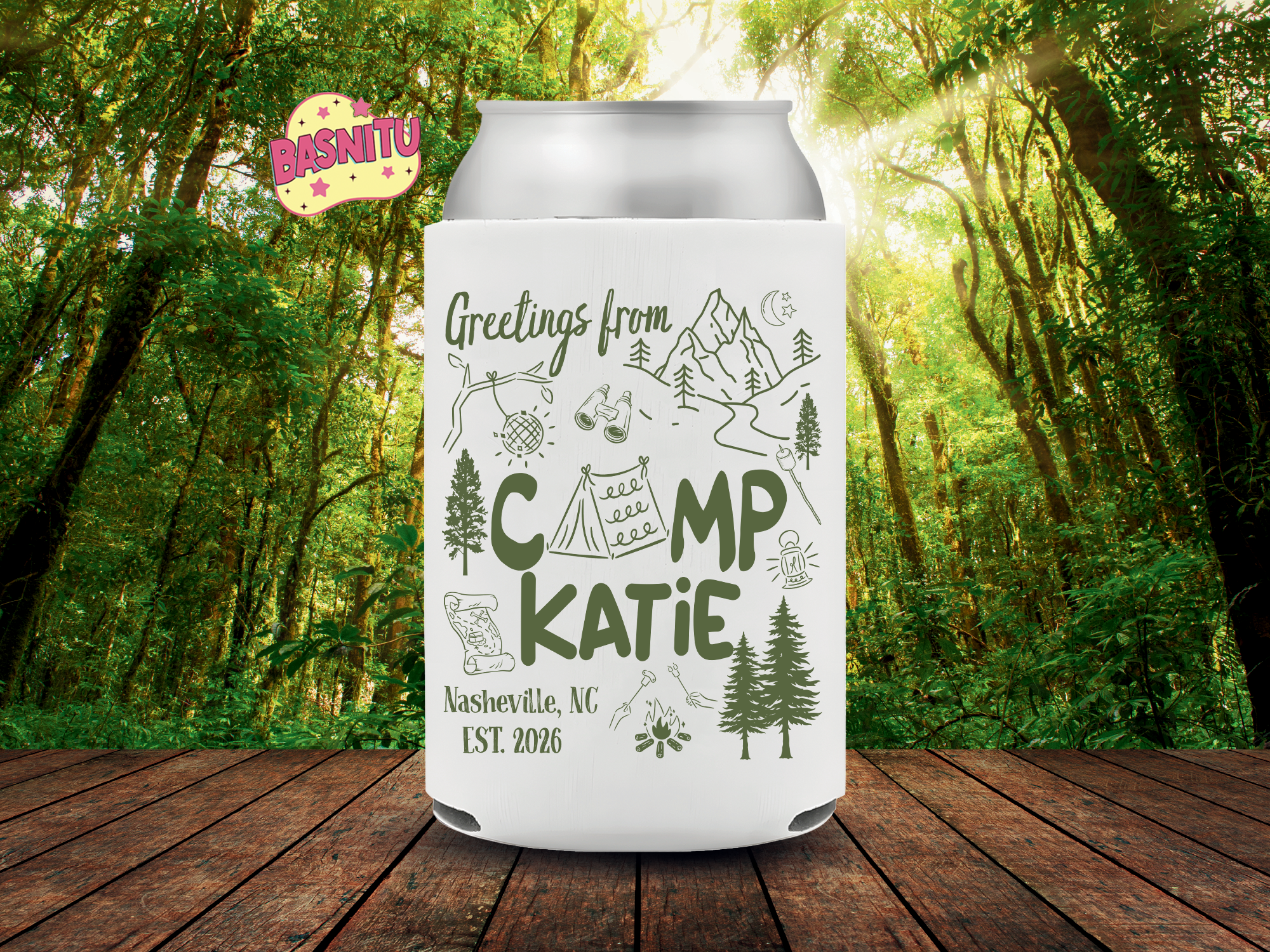 Camp Bach Can Cooler, Camp Bachelorette Coozie, Glamping Bachelorette Can Sleeve Camp Bach Can Cooler, Camp Bachelorette Coozie, Glamping Bachelorette Can Sleeve - Image 4
