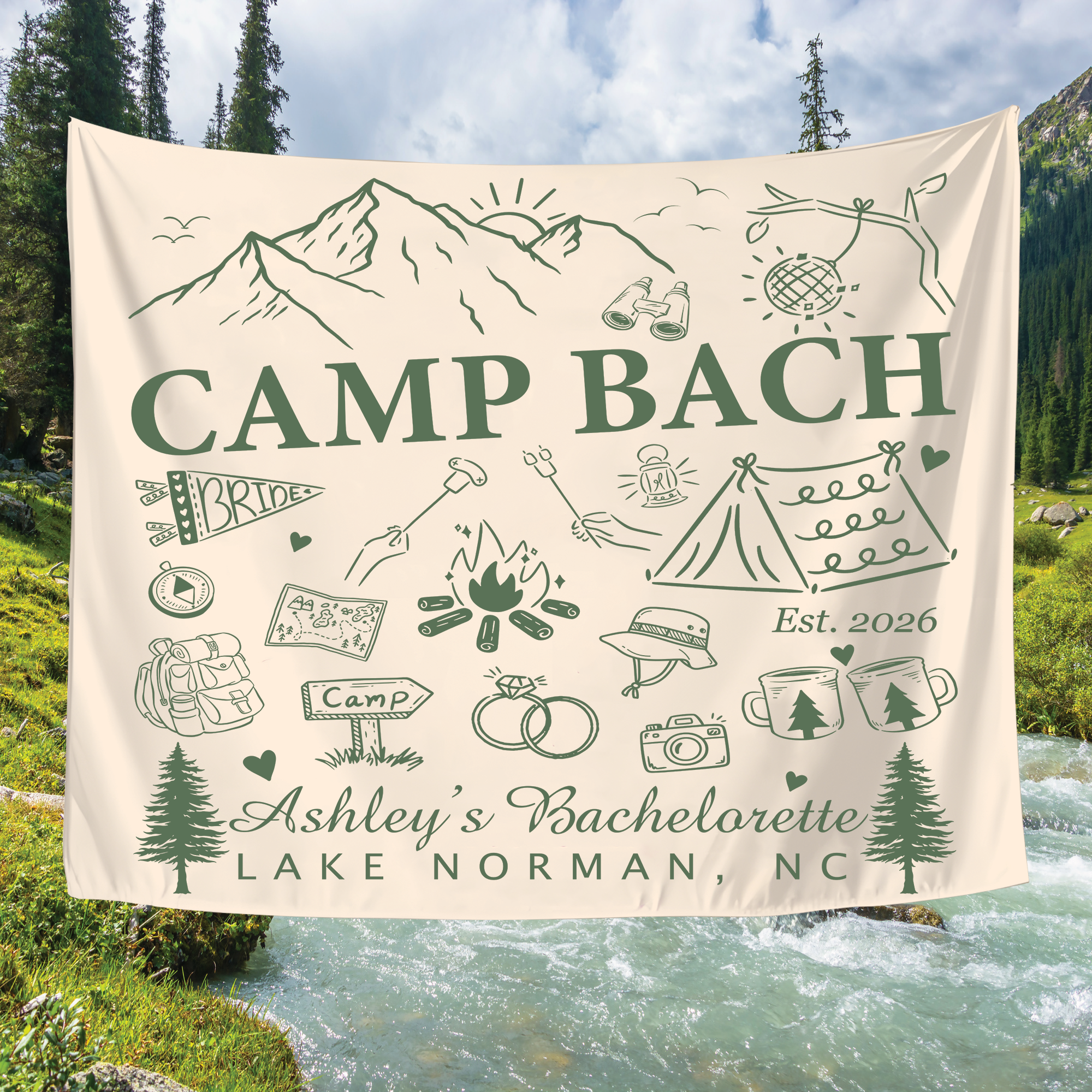 Custom Camp Bachelorette Tapestry, Outdoor Bachelorette Party Banner Custom Camp Bachelorette Tapestry, Outdoor Bachelorette Party Banner - Image 4
